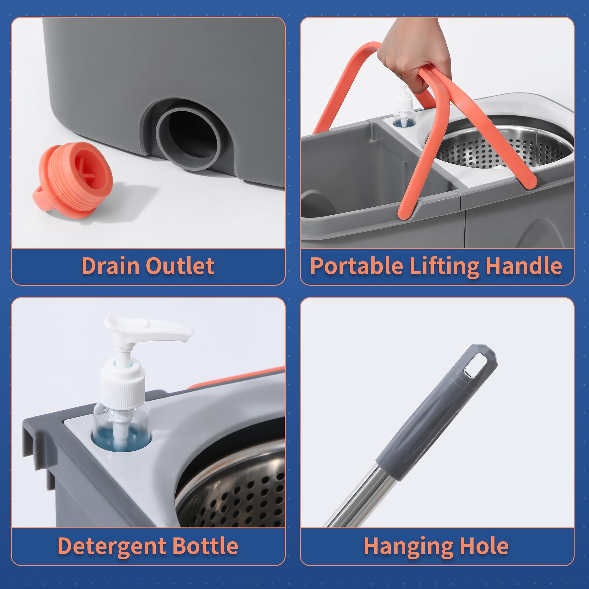 BOOMJOY Spin Mop and Bucket, Mop and Bucket with Wringer Set for Home, Easy Wring for Floor Cleaning with 6 Microfiber Replacement Refills - Image 8