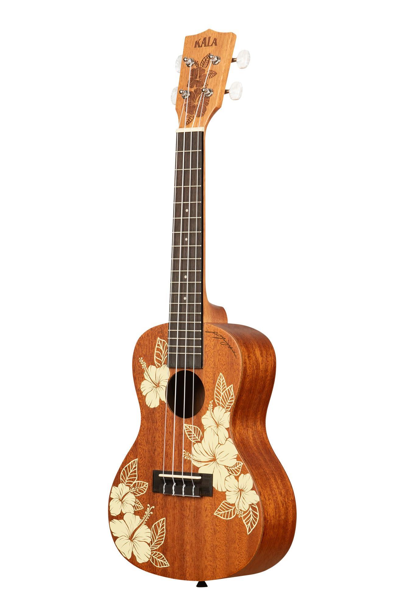 Kala Brand Music Co., 4-String Ukulele, Right, Stained Mahogany with Ivory Graphic, Concert (KA-Hibiscus-C_W/Bag) - Image 3