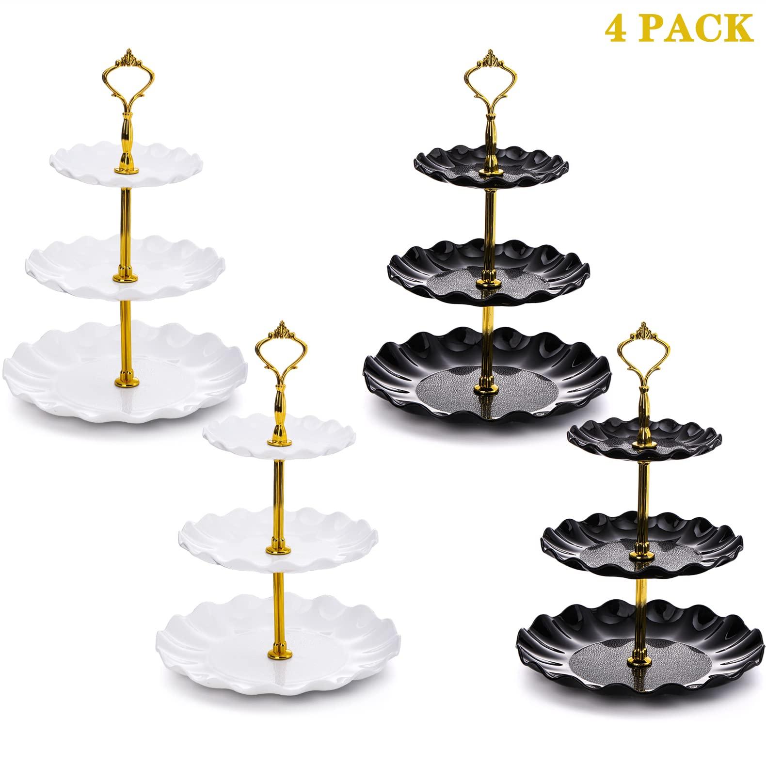 DEAYOU 4 Pack 3 Tier Cupcake Dessert Stand, Plastic Tiered Cake Stand Display Tower, Pastry Serving Tray Platter Rack Holder for Buffet, Cookie, Party, Wedding, Home Decor, White Gold, Black Gold - Image 7