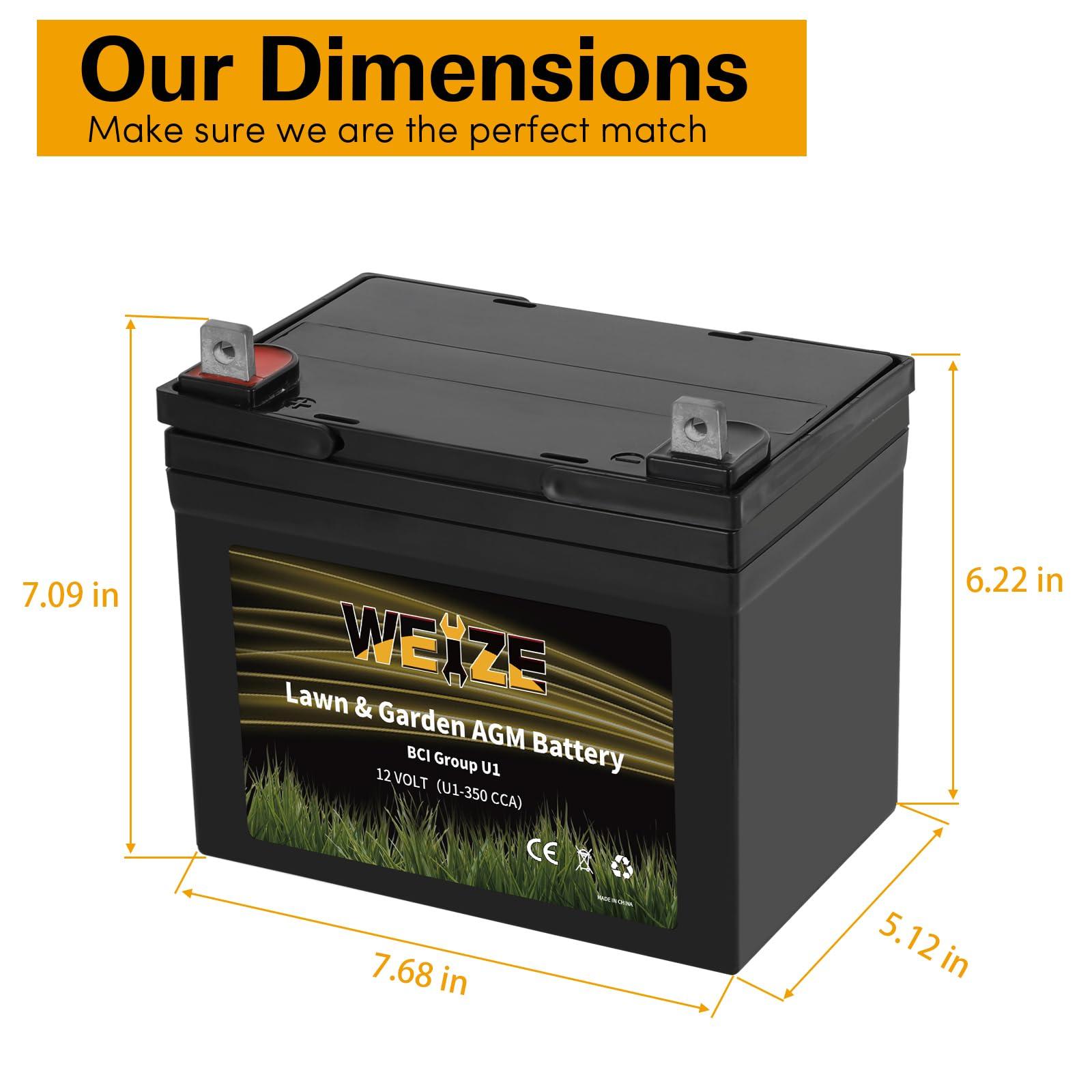WEIZE Lawn Garden AGM Battery, 12V 350CCA BCI Group U1 SLA Starting Battery for Lawn, Tractors and Mowers, Compatible with John Deere, Toro, Cub Cadet, and Craftsman - Image 2