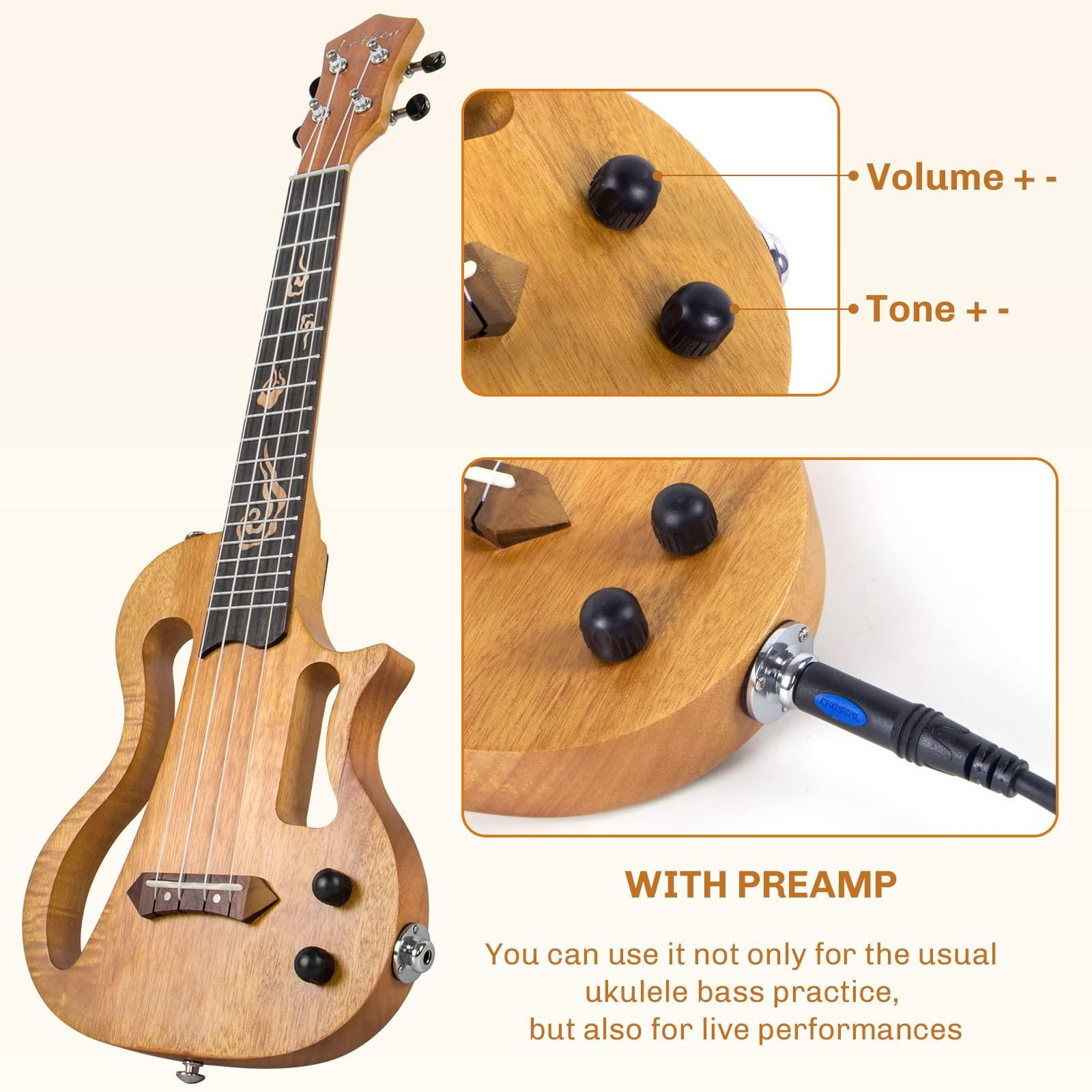 Silent Ukulele, Lotkey 23 Inch Okoume Body Electric Ukulele for Practice or Performances with AMP Output Italian Nylon String w/Tuner Strap & Full Accessories - Image 4