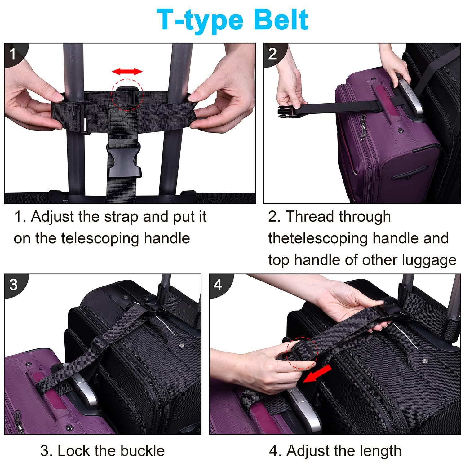 Wisdompro 2 Pcs Add a Bag Luggage Strap, Heavy Duty Adjustable Suitcase Belt Travel Attachment Travel Accessories for Connecting Your Luggage Together - Black (T-Type and Normal) - Image 6