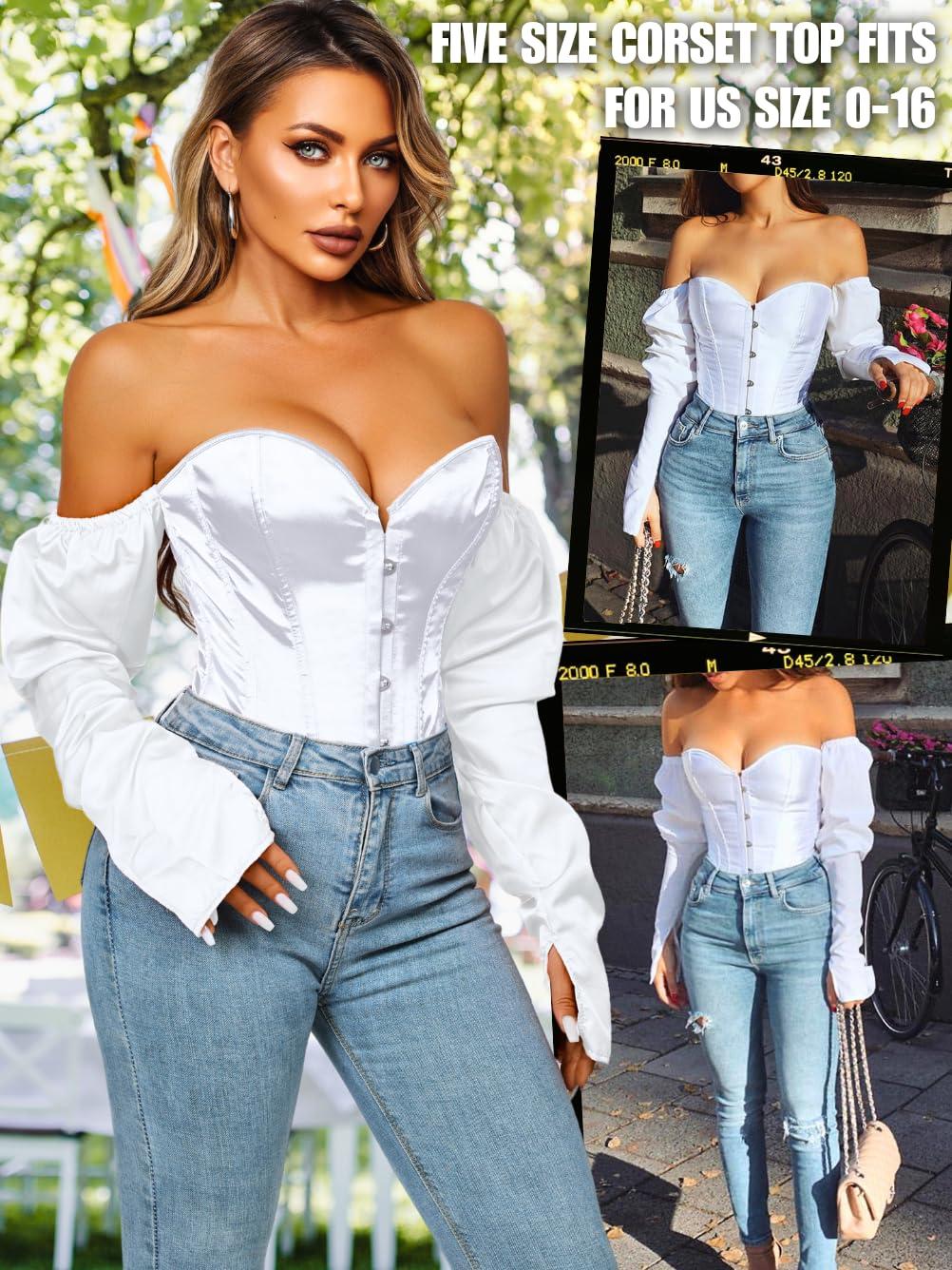 Kaei&Shi Long Sleeve Corset Tops,Off The Shoulder Overbust Corsets Top,Women Strapless Renaissance Costume - Image 6