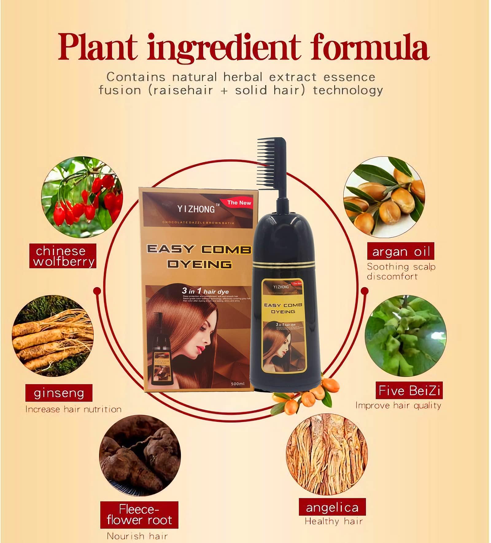 Brown Hair Dye Shampoo YIZHONG Light Golden Brown Hair Color For Gray Hair Coverage Permanent 3 in 1 For Women Men Easy Comb Dyeing Champu Para Canas（ Golden Brown） - Image 3