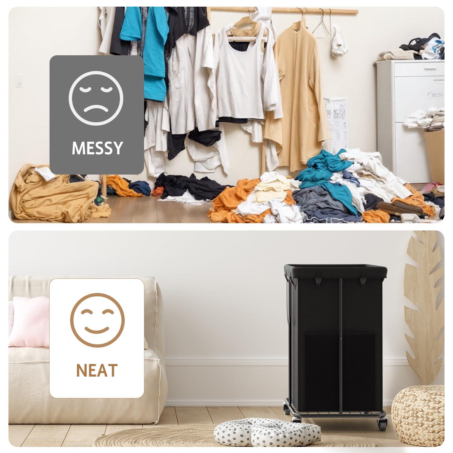 150L Large Laundry Basket with Wheels, Rolling Laundry Hamper with Removable Laundry Bag & Metal Frame, Oxford Fabric Dirty Clothes Hampers for Bedroom, Laundry Room, Bathroom, Dorm(Black) - Image 7