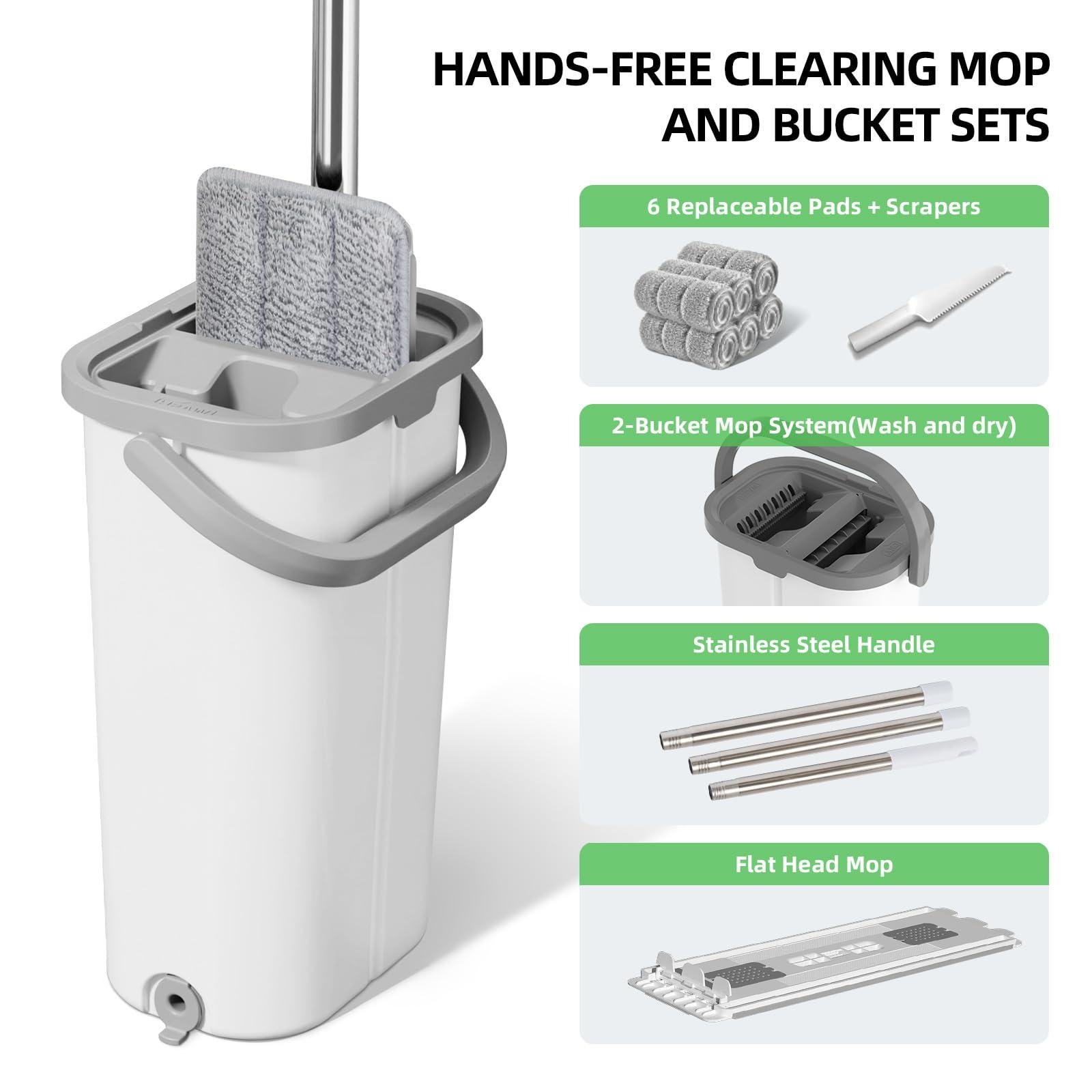 ZJSYJJ Mop and Bucket with Wringer Set: Wet Dry Separation System for Easy Floor Cleaning Rebound Head for Bathroom & Living Room Gift for Women - Image 7