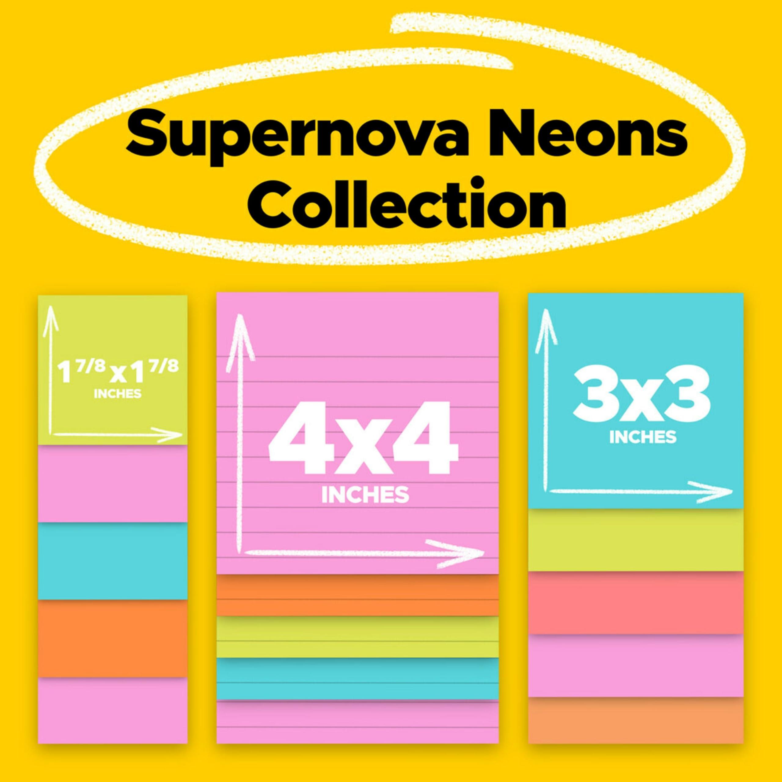Post-it Super Sticky Notes, Assorted Sizes, 15 Pads, 2X The Sticking Power, Supernova Neons Collection, Neon Colors (Orange, Pink, Blue, Green), Recyclable (4423-15SSMIA) - Image 2