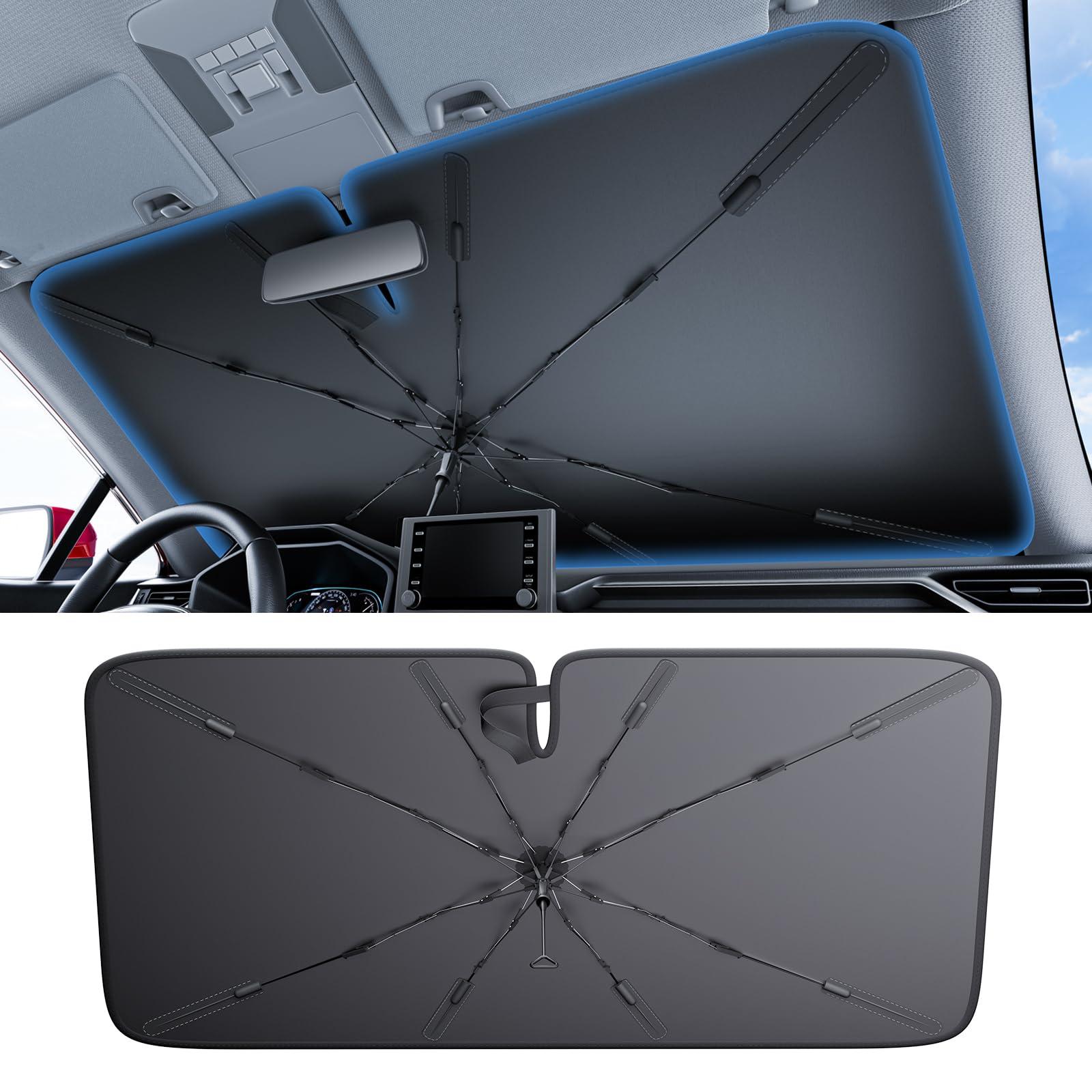 2025 Ice-Shield Car Windshield Sun Shade [100% Sun Block, 4th-Gen Cooling Tech] Reflective Heat Insulation, Portable Foldable Front Window Sunshade Umbrella for SUVs/MPVs - Universal Fit 61"x34"