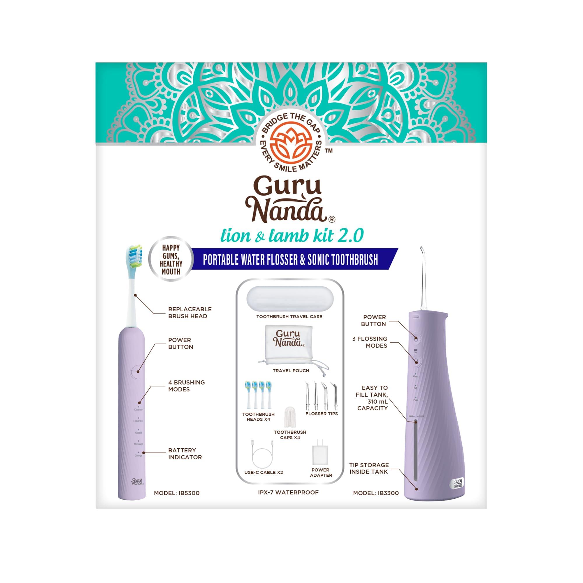 GuruNanda Lion & Lamb Kit 2.0, Electric Toothbrush with Water Flosser Combo, 4 Jet Tips, 4 Brush Heads, & IPX7 Waterproof Design for Complete Oral Care, Lavender - Image 9