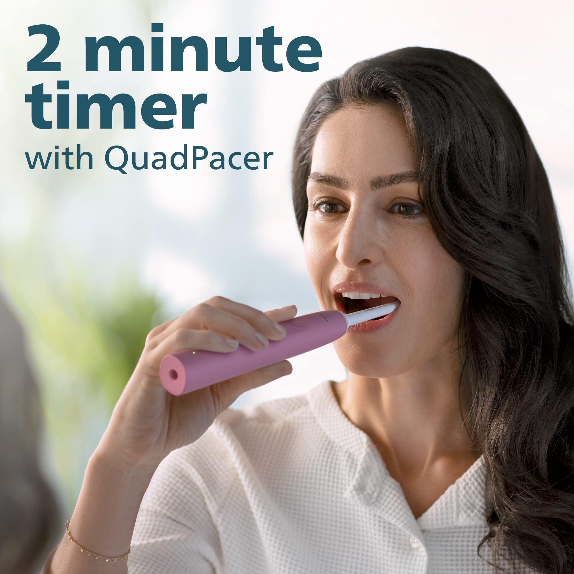 Philips Sonicare 4100 Rechargeable Electric Toothbrush, with Pressure Sensor, 2 Intensity Settings, SmarTimer and QuadPacer, 14-Day Battery Life, Deep Pink, Model HX3681/26 - Image 5