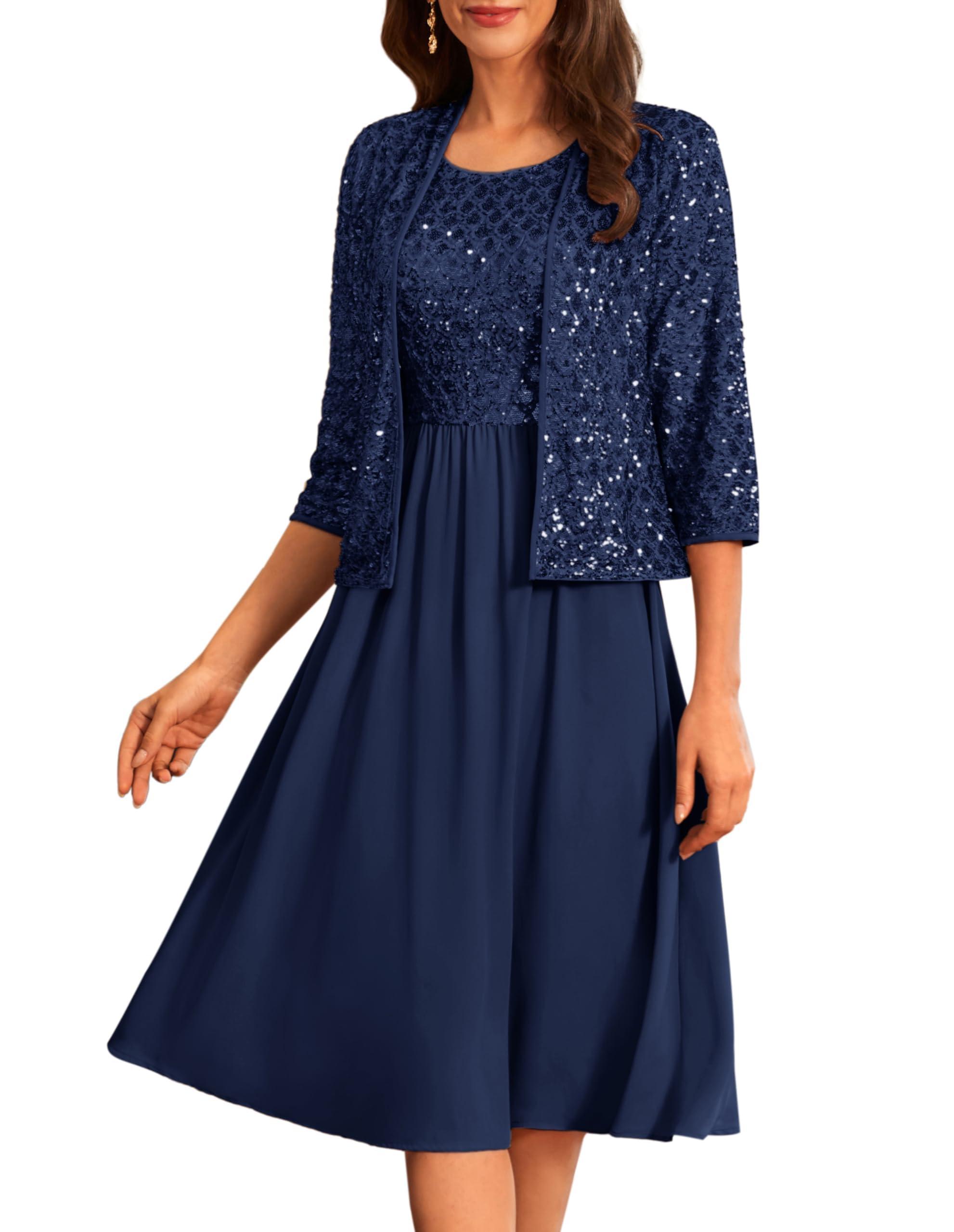 GRACE KARIN Mother of The Bride/Groom Dresses Wedding Guest Party Dress Tea Length Two Piece Dress 