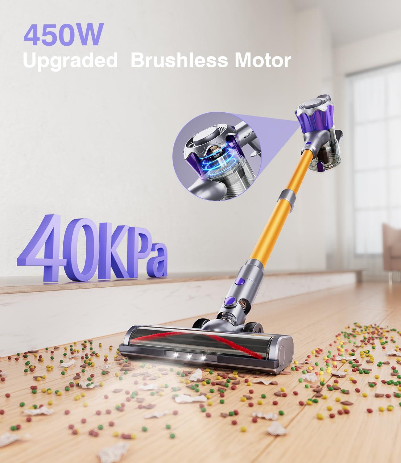 MBYULO Cordless Vacuum Cleaner, 450W 40Kpa Powerful Stick Vacuum, Up to 50Mins Rechargeable Battery, Vacuum Cleaners for Home Anti-Tangled Lightweight Handheld for Hardwood Floor, Carpets, Pet Hair - Image 3