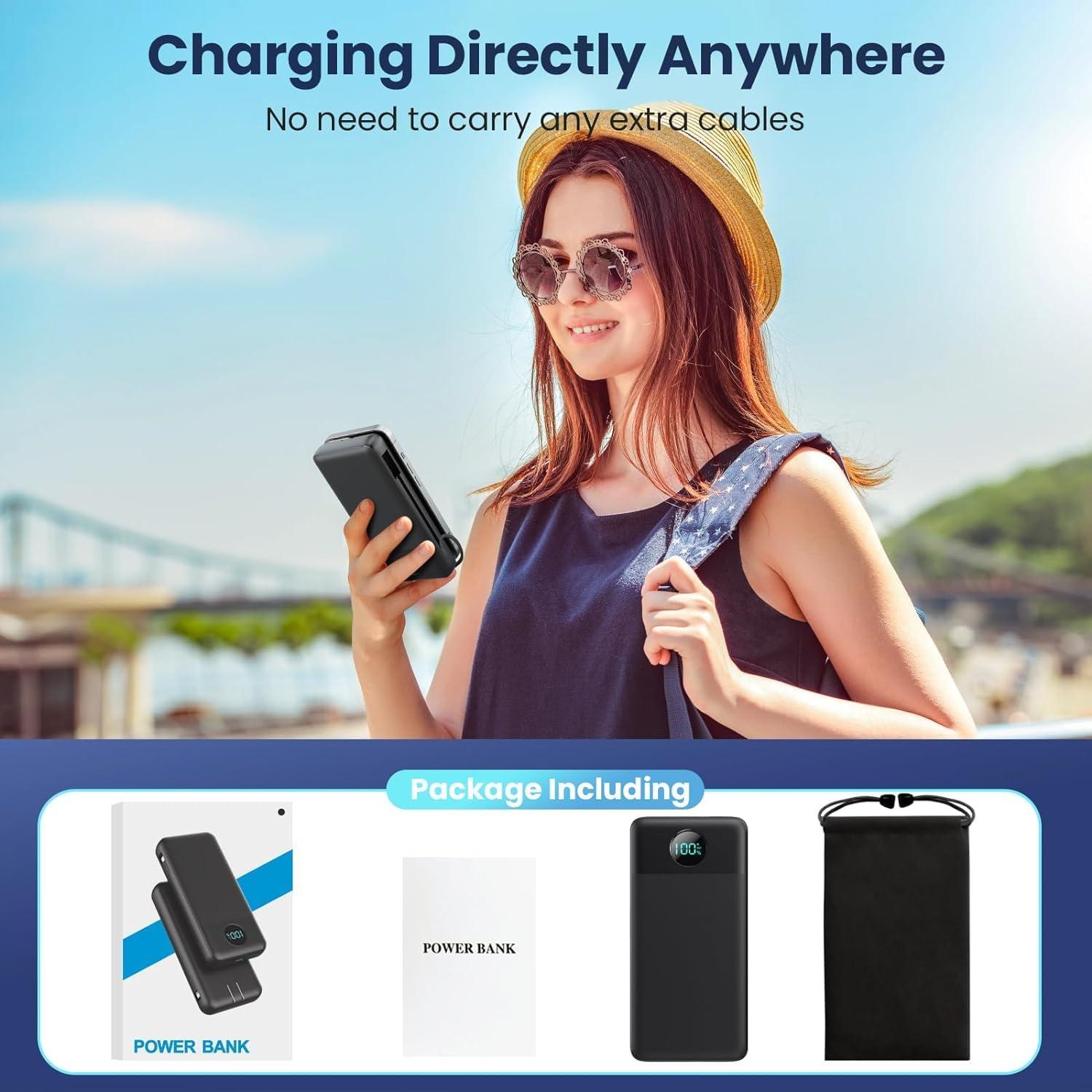 Portable Charger USB C Power Bank with 2 Built in Cables & AC Wall Plug,13800mAh Portable Battery Pack Fast Charging Compact LED Display Universal Compatible with iPhone 16/15,Galaxy S23,Tablets etc - Image 8