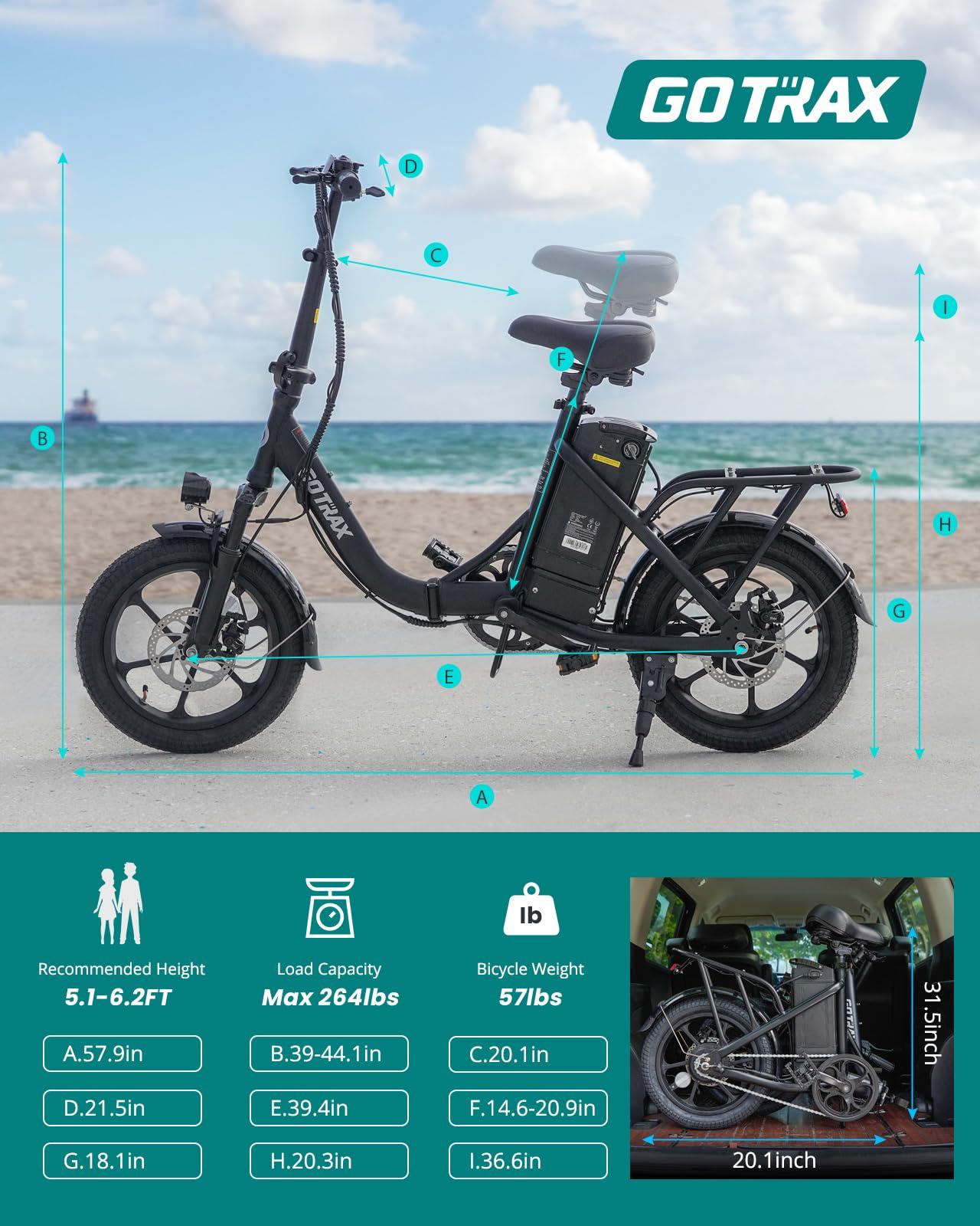 Gotrax 16" Folding Electric Bike, Max 28Miles Range(Pedal-Assist) & Speed 15.5Mph Power by Peak 500W, E-Bike with Removable Battery, Suspension & Adjustable Size, Commuter Bicycle for Adults/Teens - Image 6