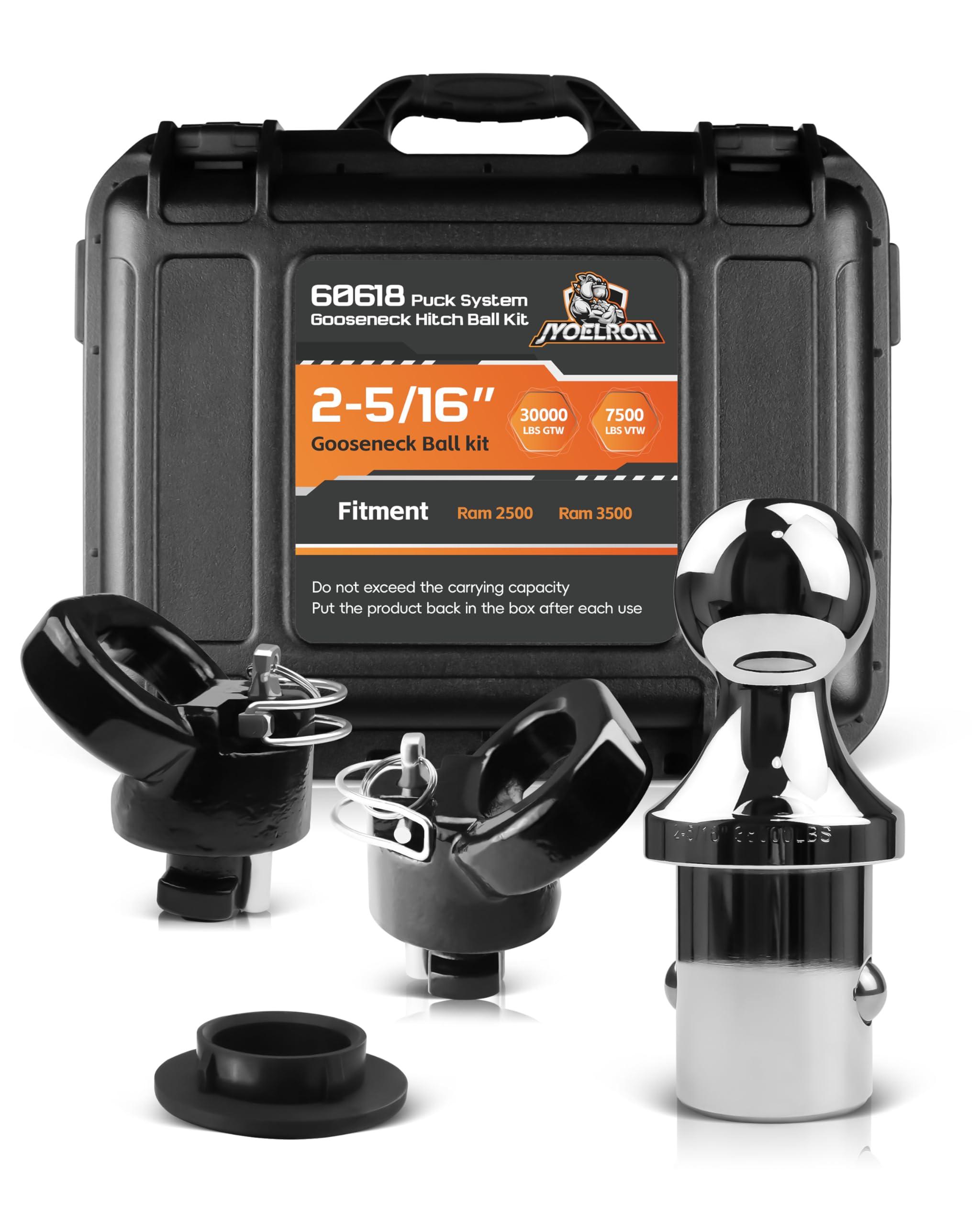 Jyoelron 60618 Puck System Gooseneck Ball Hitch Kit with Box, Fit for 2013-2025 RAM 2500 3500, 2-5/16“ Gooseneck Ball for Truck Bed with 2 Safety Chain Anchors, 30000 lbs GTW/7500 lbs VTW
