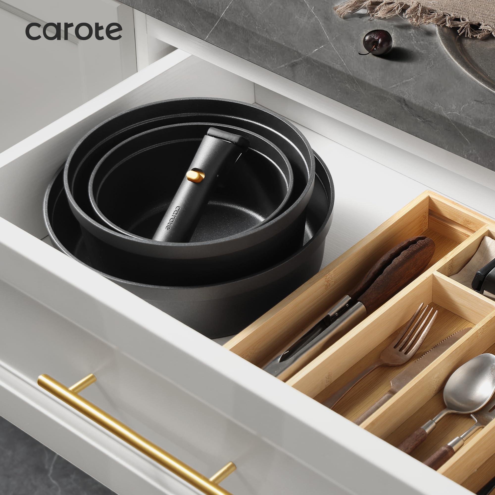 CAROTE 20pcs Pots and Pans Set Non Stick, Nonstick Cookware Set, Dishwasher/Oven/Fridge Safe Pots and Pans, Removable Handle RV Oven Safe Cookware, Induction Kitchen Set, Black - Image 7