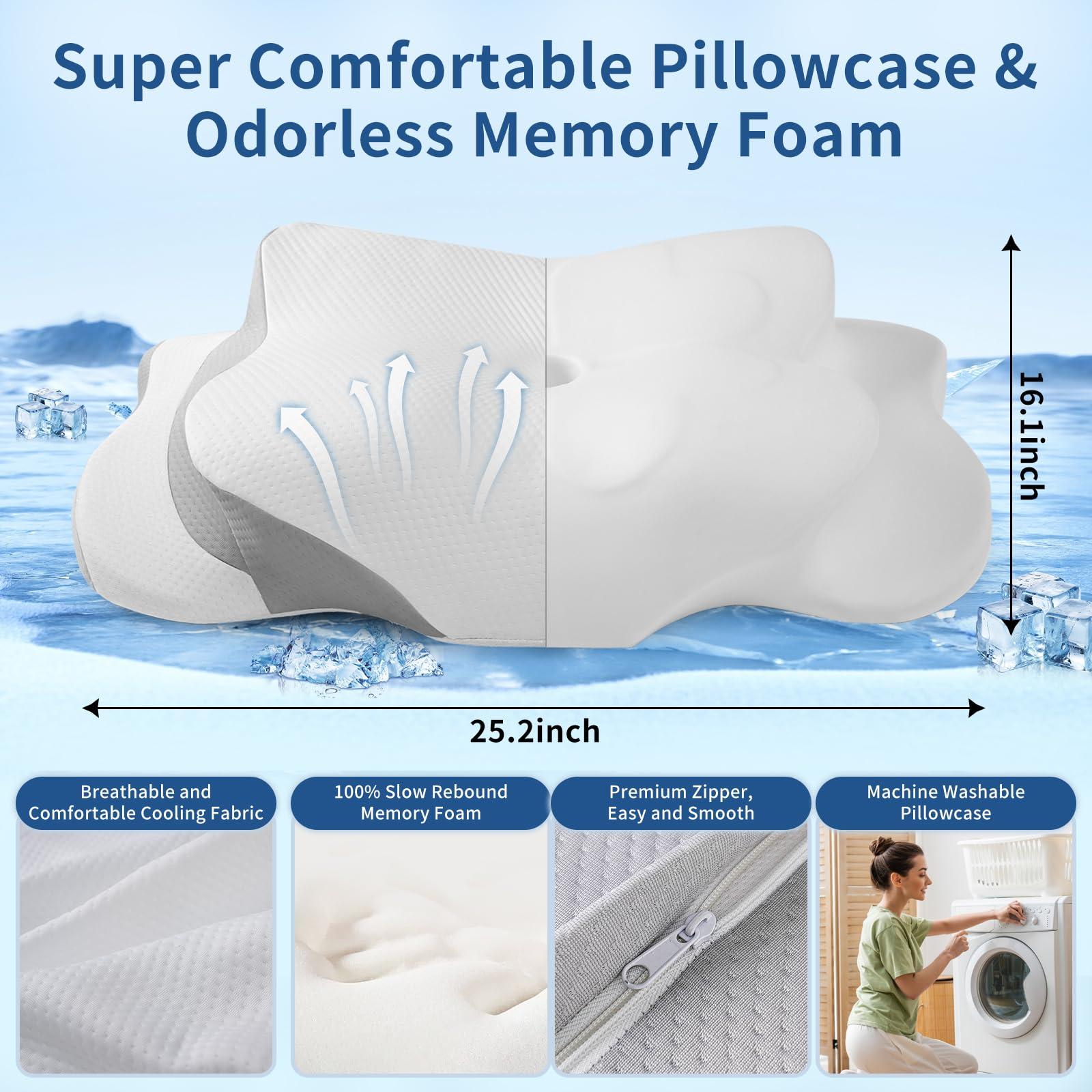 Ericbestseller Cervical Neck Pillow for Pain Relief - Memory Foam Cooling Pillow for Side Sleepers, Adjustable Orthopedic Pillow with Removable Breathable Cover, Neck Support Pillow for Adults - Image 2