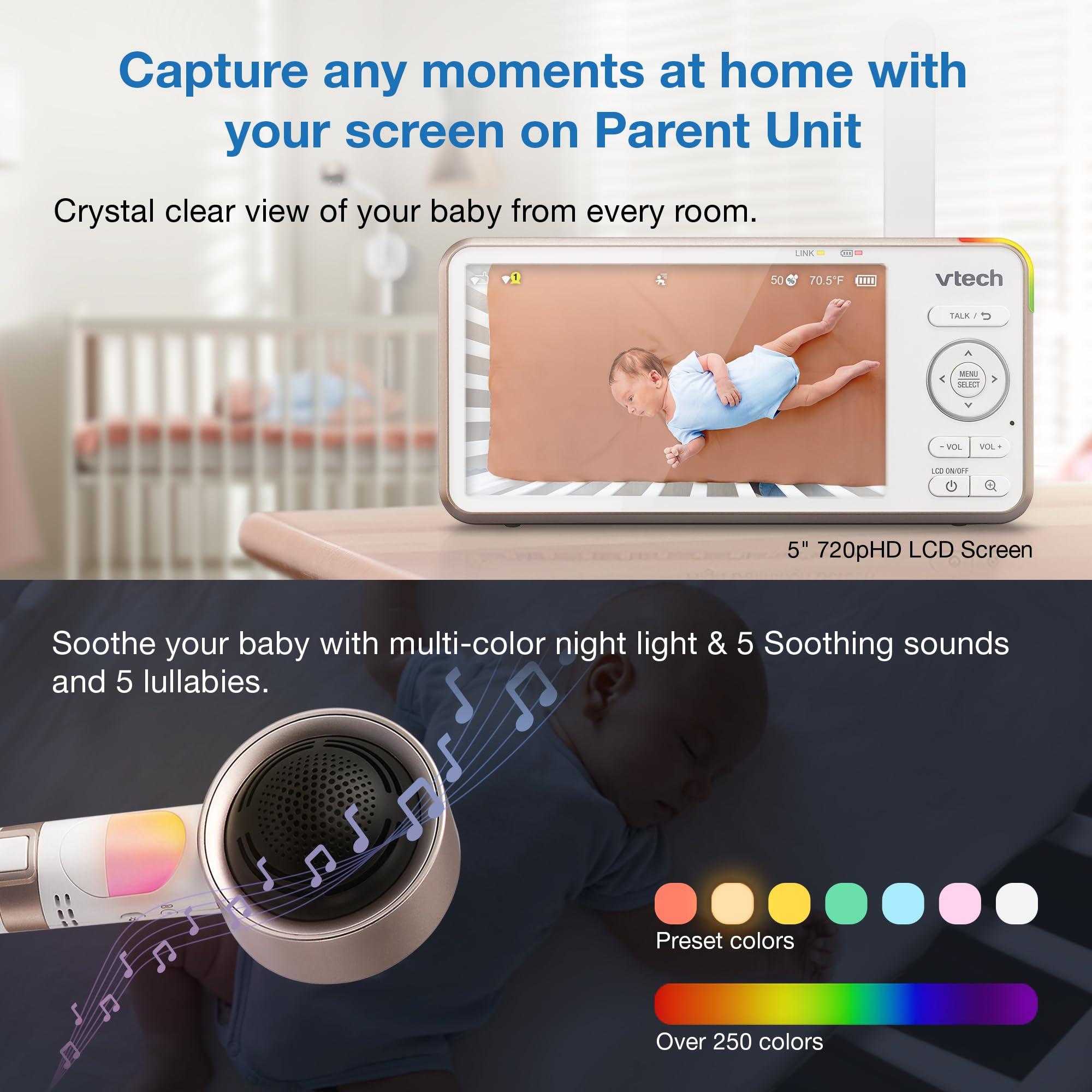 VTech V-Care VC2105 1080p FHD Over-The Crib Mount Smart Baby Monitor 5” 720p LCD Screen,Table Stand,Remote Access,Versatile Placement,Intelligence Detection, Sleep Analysis,18hrs Recording,with WiFi - Image 4