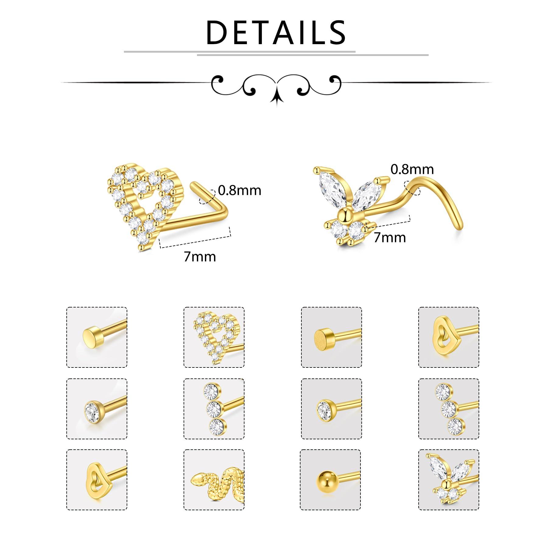 D.Bella 20G Stainless Steel Nose Rings - 20 Gauge Hoops & Studs - Flower, Heart, Diamond & L-Shaped Nostril Nose Piercing Jewelry for Women & Men - Image 3