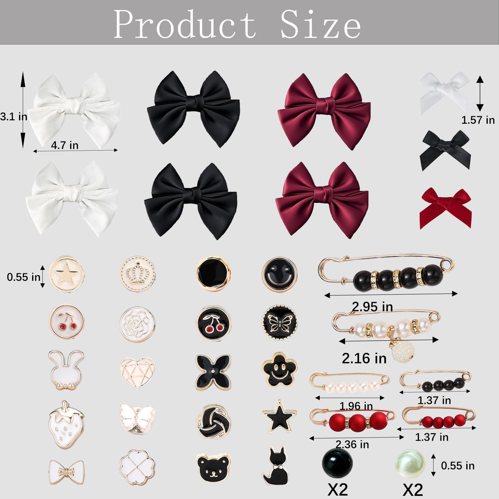 Lospfo 38 Pcs Shoe Charms for Sneakers Satin Bow Sneaker Charm for Shoe Lace with Bows/Jewelry/Pins/Clips Shoelace DIY Charms Decoration for Women (Black) - Image 6
