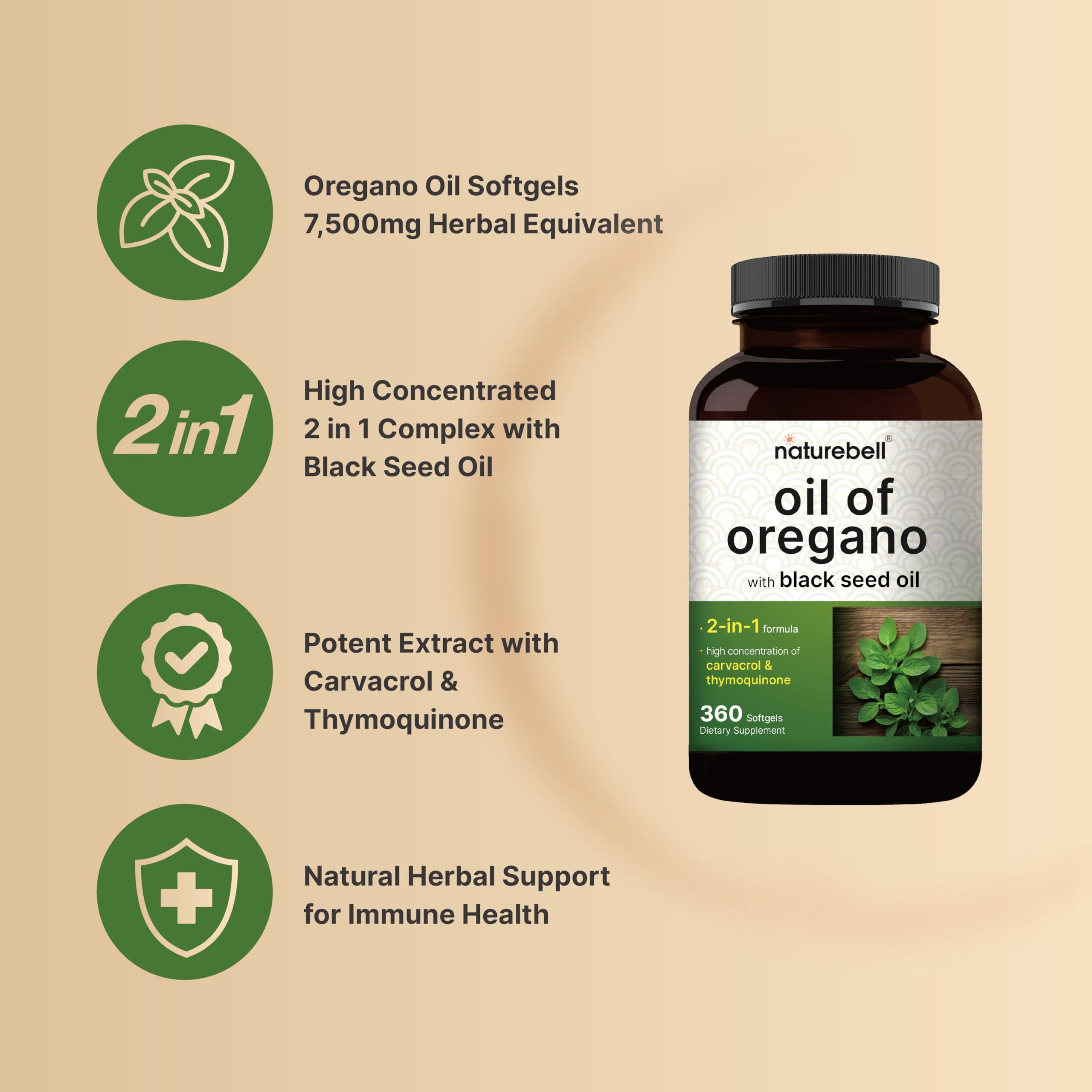 NatureBell Oregano Oil 7,500mg with Black Seed Oil, 360 Softgels | 360-day Supply Essential Oils for Immune Health | Retains High Concentrated Carvacrol & Thymoquinone – Non-GMO - Image 3