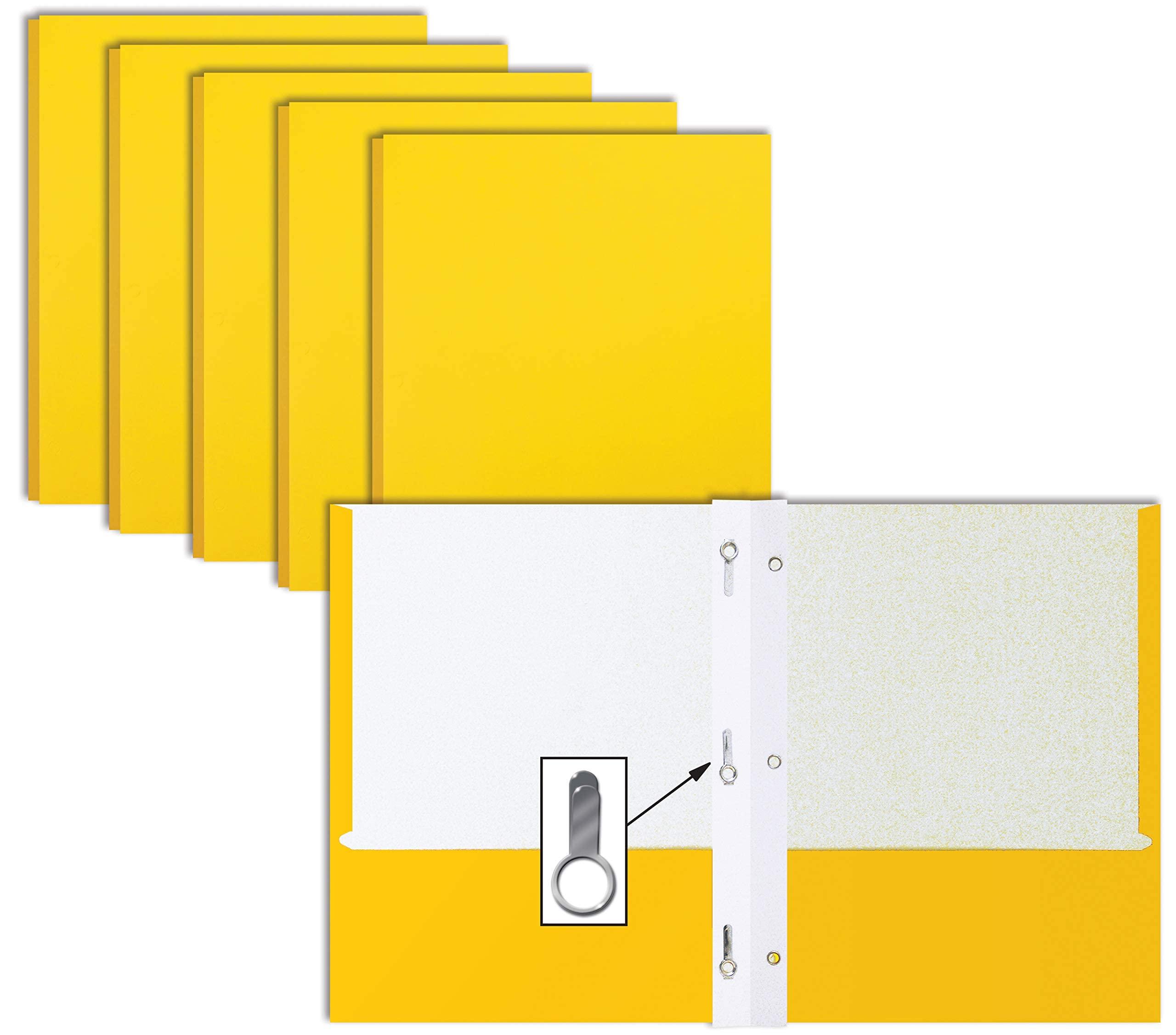 Better Office Products Yellow Paper 2 Pocket Folders with Prongs, 50 Pack, Matte Texture, Letter Size Paper Folders, 50 Pack, with 3 Metal Prong Fastener Clips, Yellow