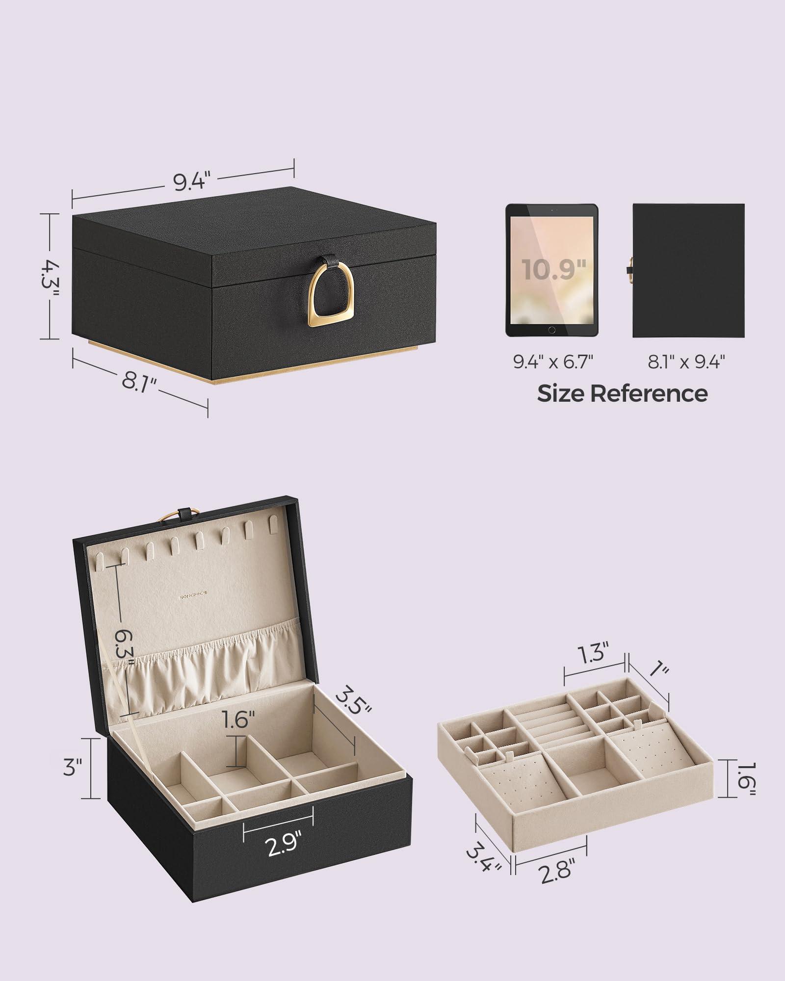 SONGMICS 2-Layer Jewelry Box, Jewelry Organizer with Handle, Removable Jewelry Tray, Jewelry Storage, Floating Effect, 8.1 x 9.4 x 4.3 Inches, Gift Idea, Black UJBC165B01 - Image 3
