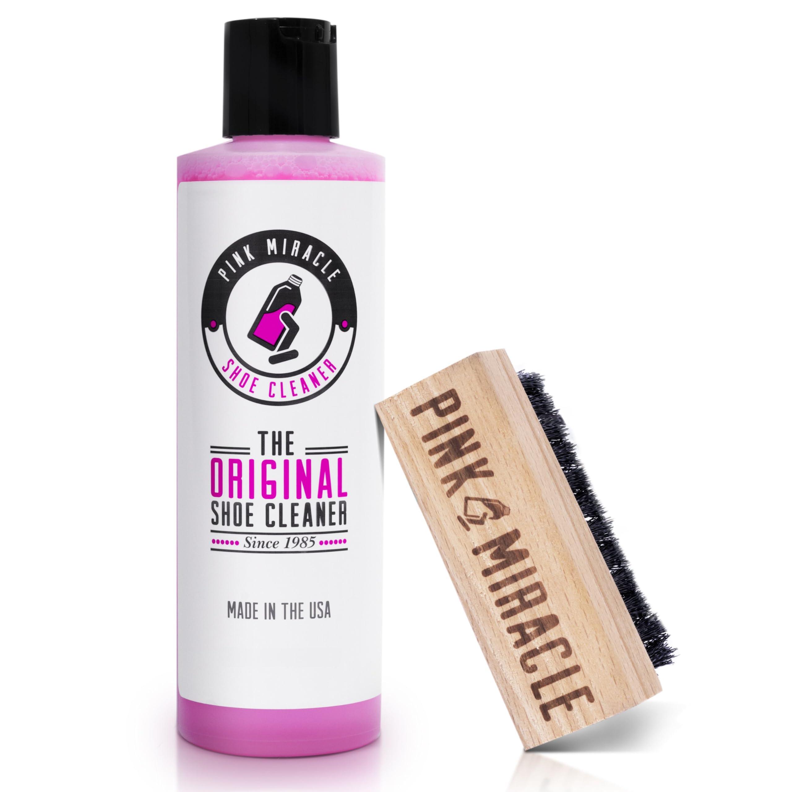 Pink Miracle Shoe Cleaner Kit with Bottle and Brush For Fabric Cleaner For Leather, Whites, Suede and Nubuck Sneakers