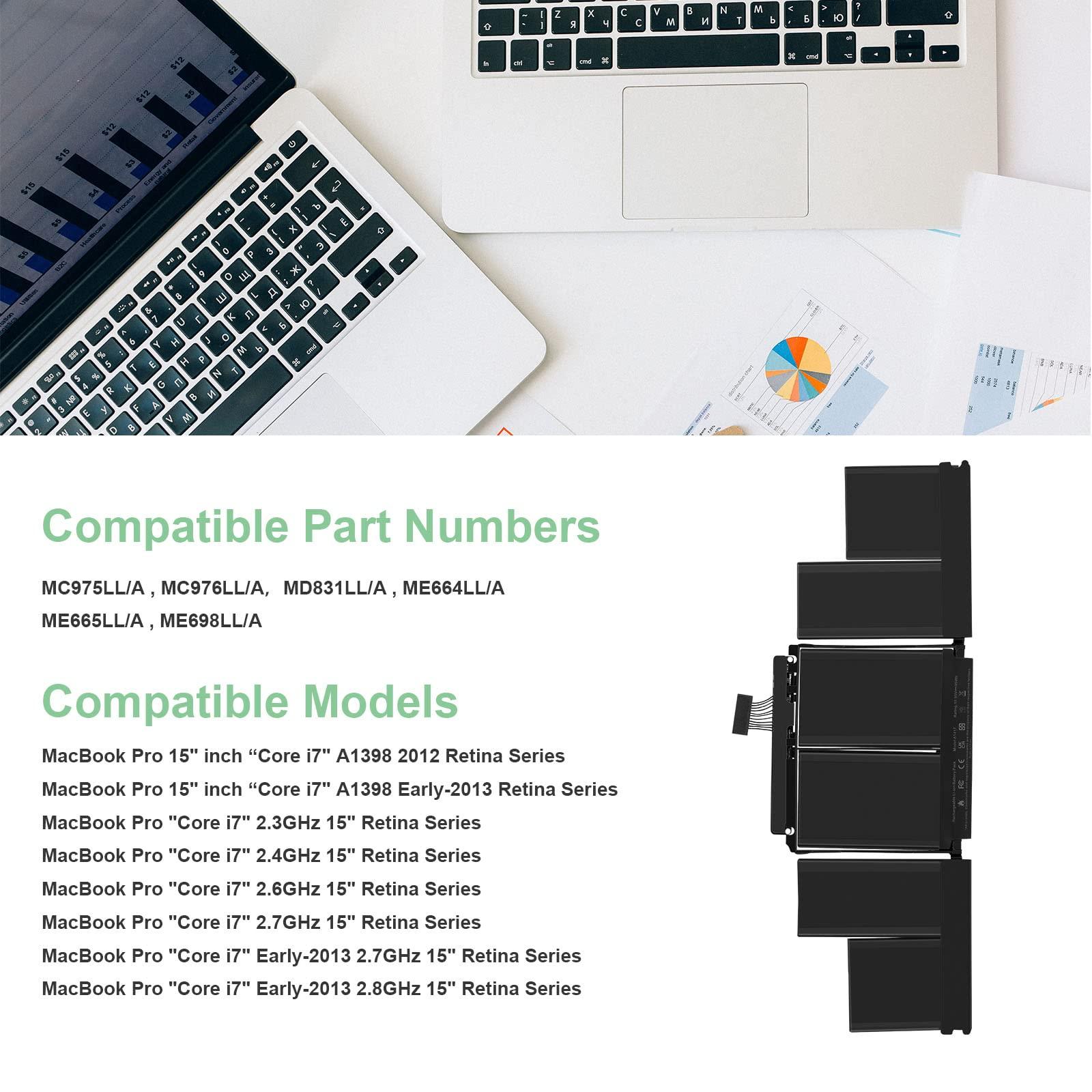 A1417 Laptop Battery Replacement for MacBook Pro 15 inch Retina A1398 [ Mid 2012 Early 2013], fits MD831LL/A MC975LL/A MC976LL/A ME665LL/A ME664LL/A - Image 6