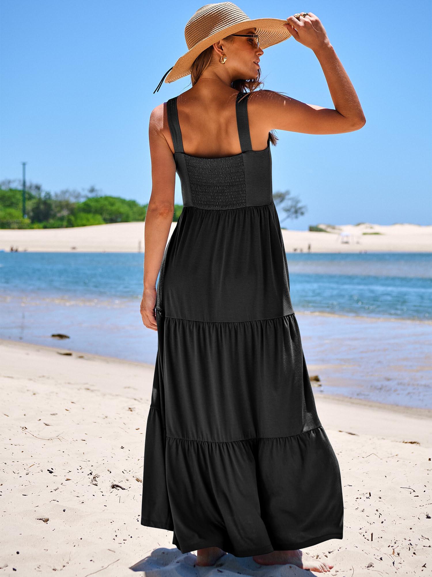 ANRABESS Women's Summer Casual Long Maxi Beach Vacation Dresses Sleeveless Square Neck Flowy Tiered Sun Dress with Pockets - Image 4