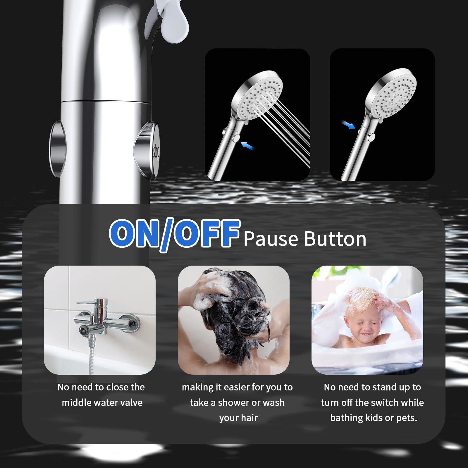 FASDUNT Shower Head with Handheld, High Pressure Handheld Shower Head with 80" Extra Long Stainless Steel Hose & Adjustable Bracket, Showerhead with ON/OFF Switch for Pets Bath - Image 4