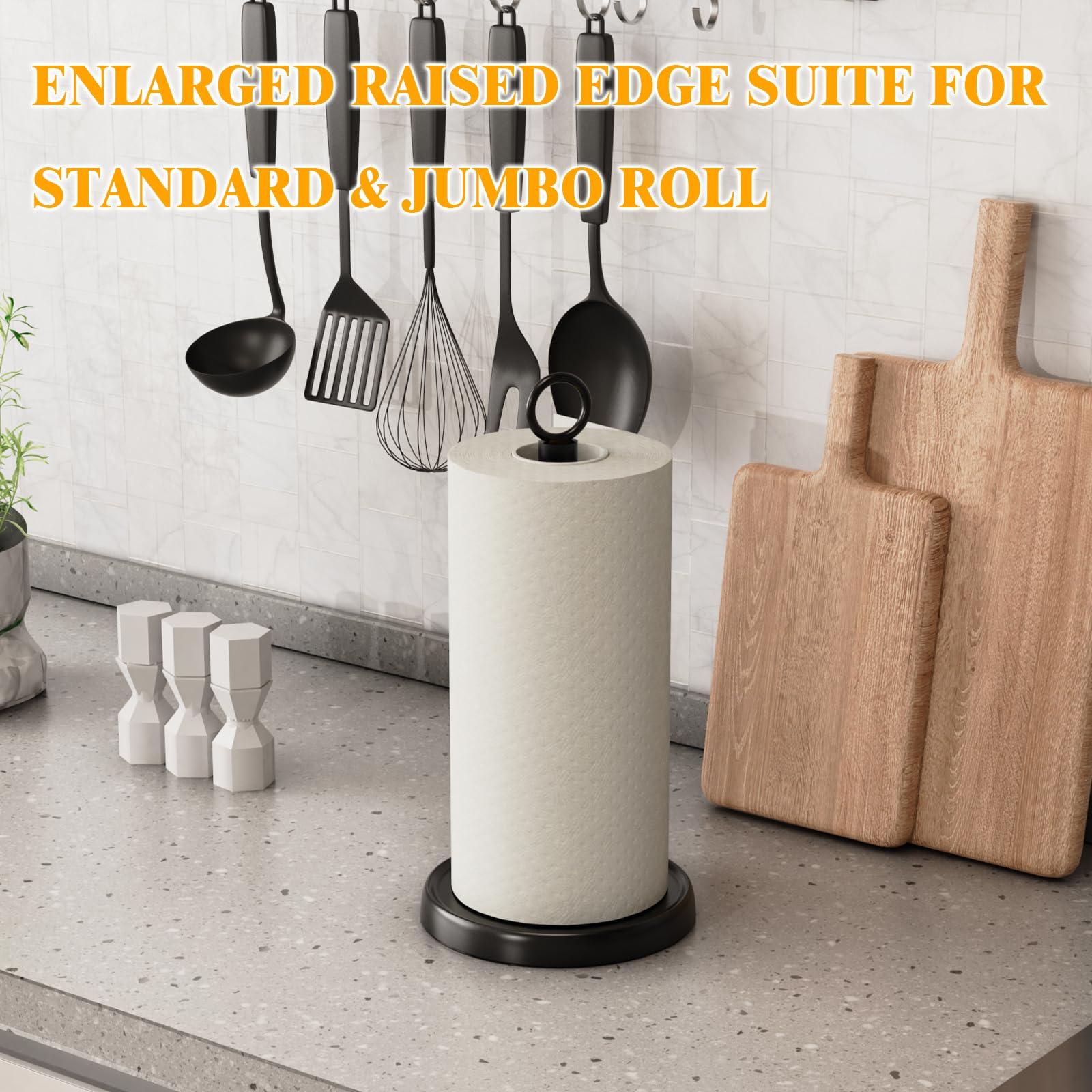 Black Paper Towel Holder Countertop, One-Handed Tear, Stainless Steel, Weighted Base, Ring Paper Towel Holder Stand with Ratchet System for Kitchen Farmhouse Essentials Decor Accessories - Image 7