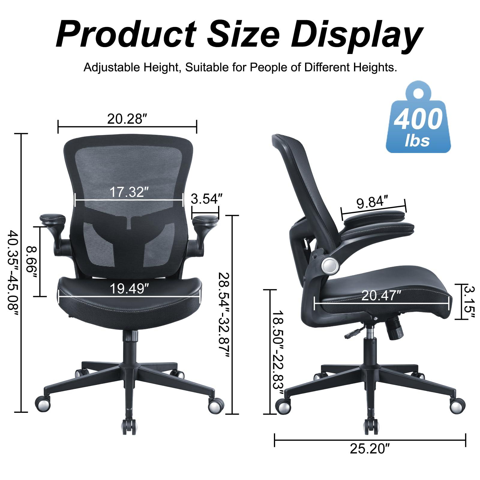 Office Chair, 400lbs Heavy Duty Ergonomic Desk Office Chair with Flip-Up Arms, Home Office Desk Chairs with Adjustable Seat Height & Lumbar Support for Heavy People, Computer Task Chair  - Image 3