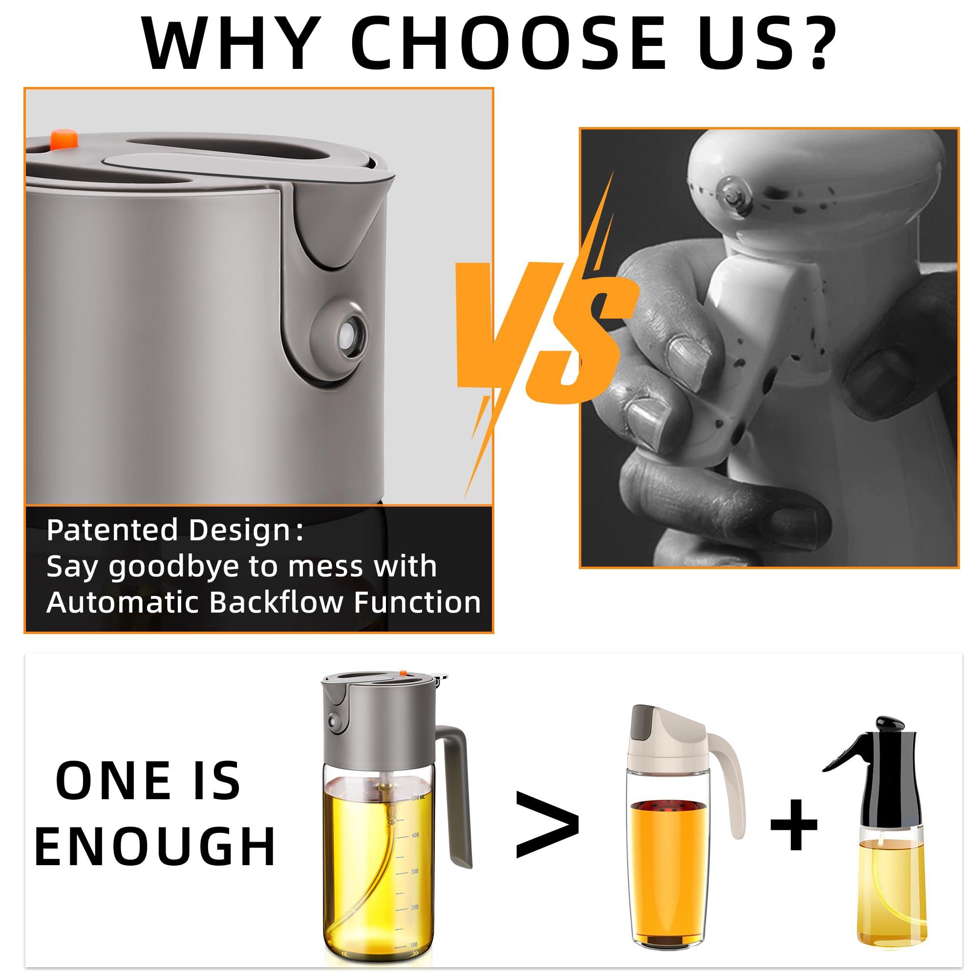 Costop Oil Sprayer for Cooking, 2025 Large Advanced Olive Oil Dispenser Bottle,500ml/17oz Glass Olive Oil Sprayer,2 in 1 Even Spray with Portion Control for Kitchen, Air Fryer, Salad, BBQ - Gray - Image 5