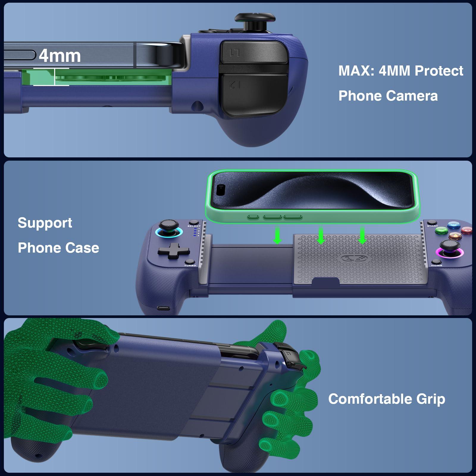 Mobile Game Controller for iPhone/Android, Wireless Phone Controller Support Phone Case, Gaming Controller with Hall Joystick Suitable for Xbox Game Pass, Steam Link, Roblox, Call of Duty & More, Blue - Image 8