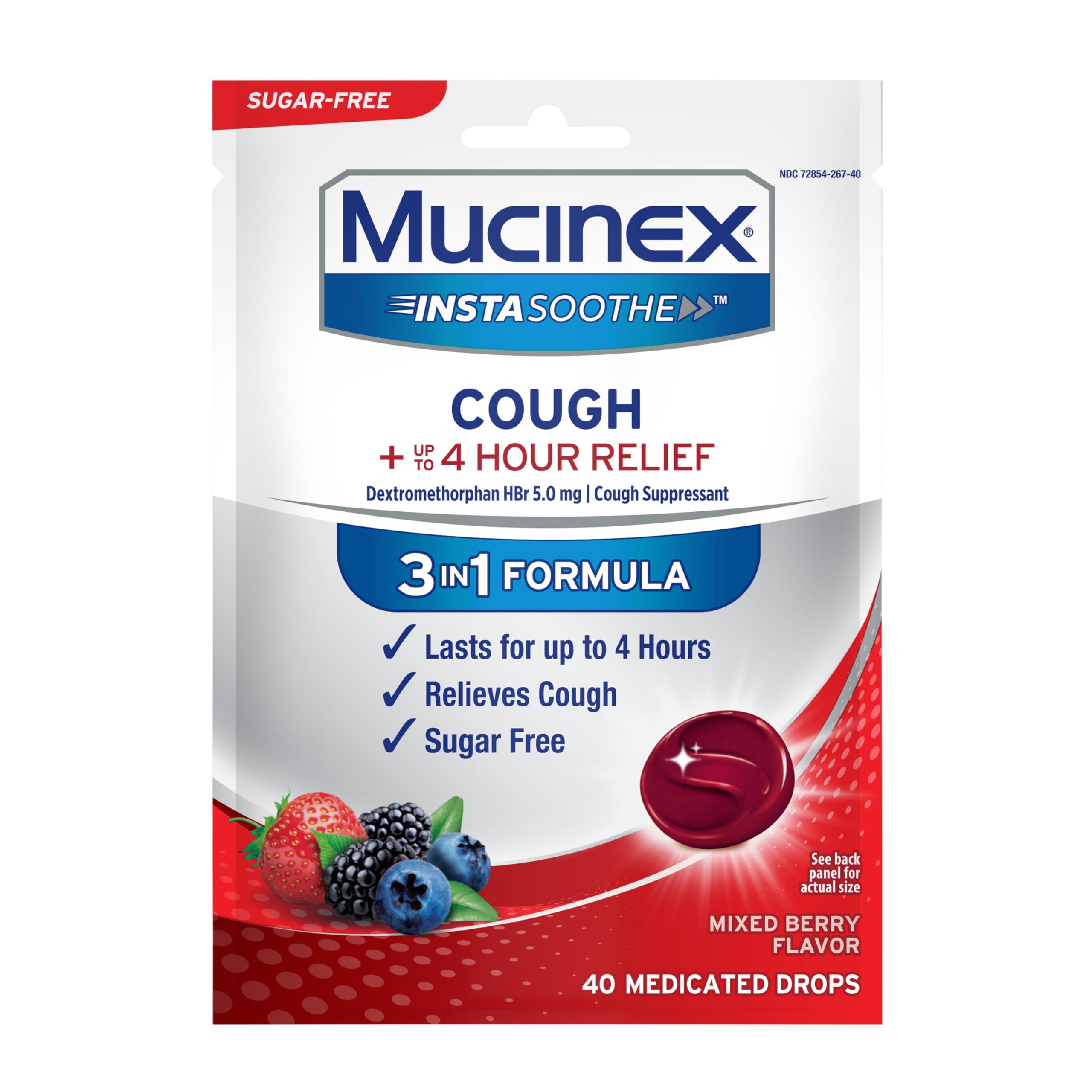 Mucinex Instasoothe Sugar Free Cough Drops, Cough Medicine for Adults with Dextromethorphan HBr, Non Menthol Cough Drops, Cough Suppressant Lozenges, Mixed Berry Medicated Cough Drops, 40ct - Image 11