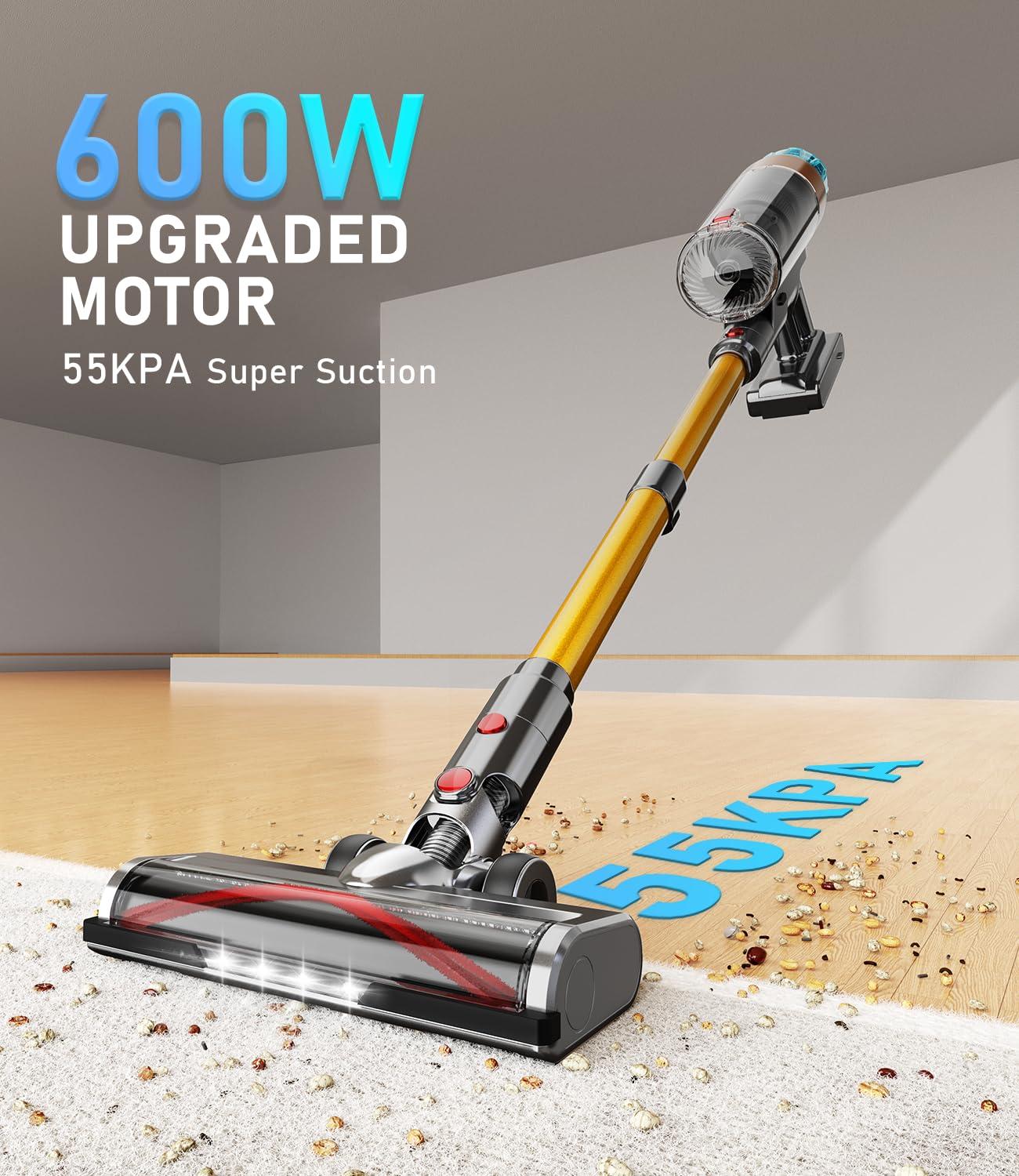 Cordless Vacuum Cleaner 600W 55Kpa Stick Vacuum,Up to 55Mins, Vacuum Cleaners for Home Rechargeable Wall Mount OLED Color Screen Anti-tangled Vacuum for Car,Hardwood Floor,Carpets,Pet Hair EHBL - Image 3