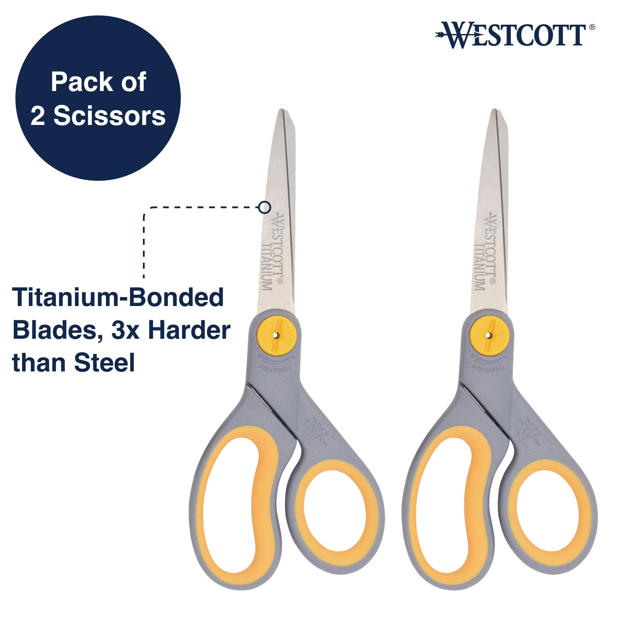 Westcott 8-Inch Titanium-Bonded Scissors with Adjustable Glide Feature for Office and Home - Gray/Yellow, 2-Pack - Image 3