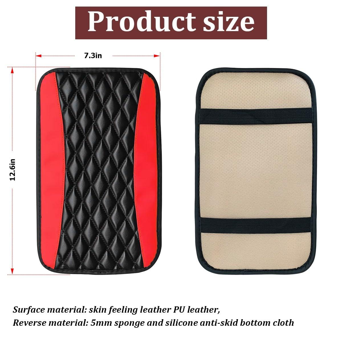 Car Center Console Cushion Pad, Universal Leather Waterproof Armrest Seat Box Cover Protector,Comfortable Car Decor Accessories Fit for Most Cars, Vehicles, SUVs (Red) - Image 2