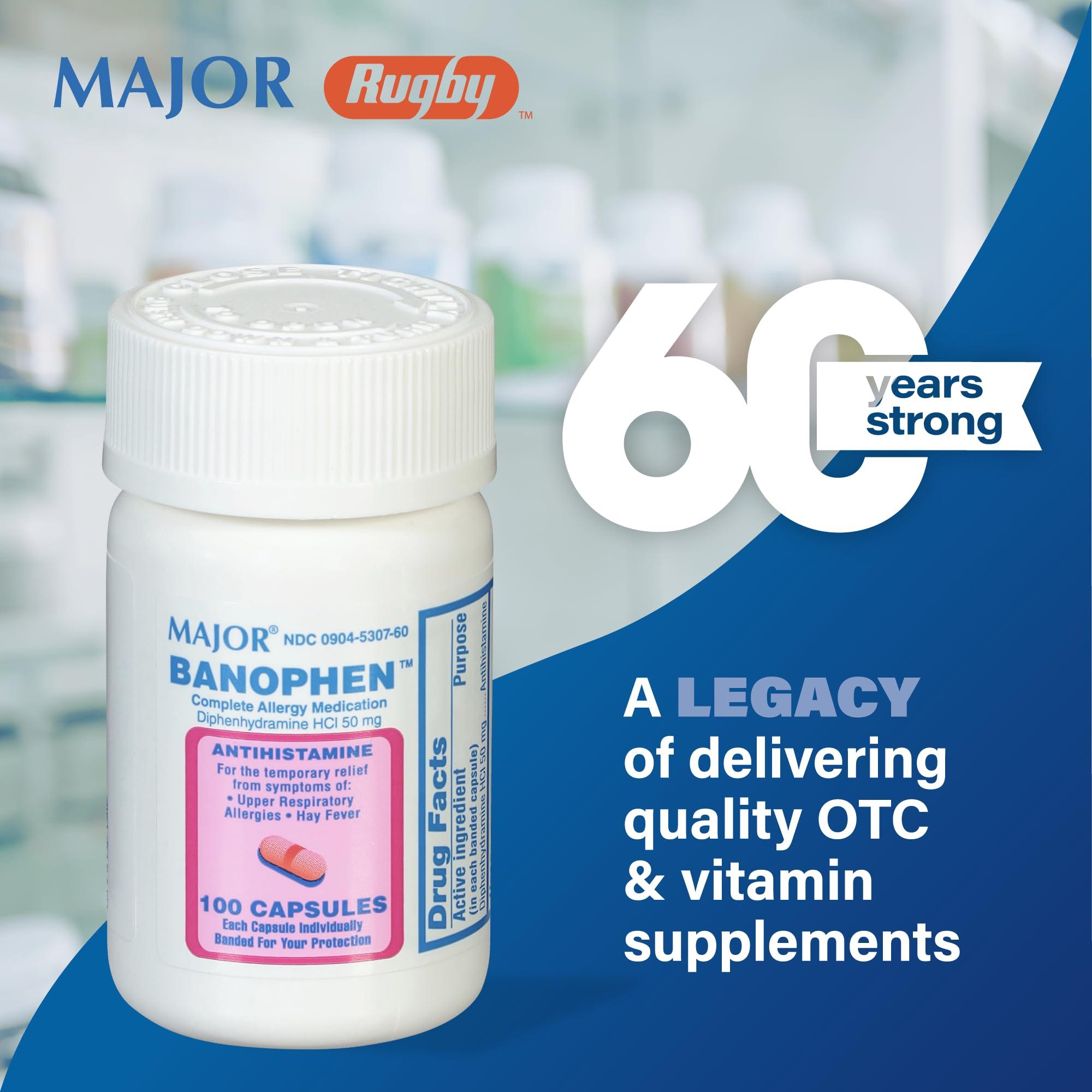 MAJOR Banophen Diphenhydramine HCI 25 mg Capsules - Temporarily Relief from The Symptoms of Hay Fever and Upper Respiratory Allergies - Antihistamine - Allergy Medicine - 100 Count (1 Pack) - Image 6