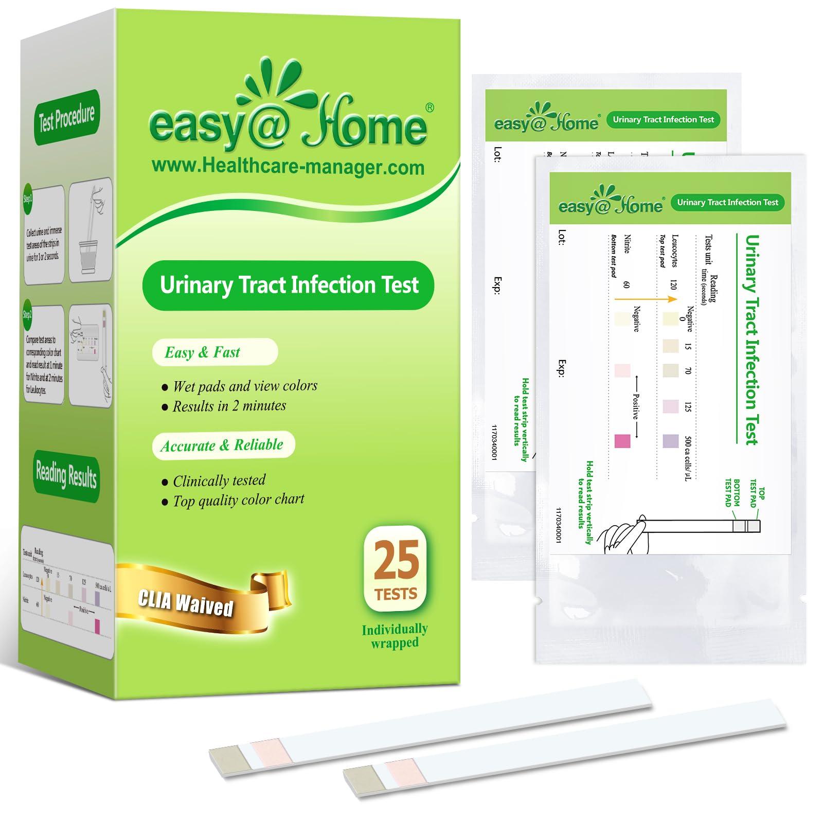 Easy@Home 25 Individual Pouch Urinary Tract Infection Test Strips, UTI Urine Testing Kit for Urinalysis and Detection of Leukocytes and Nitrites (UTIPOUCH-25P)