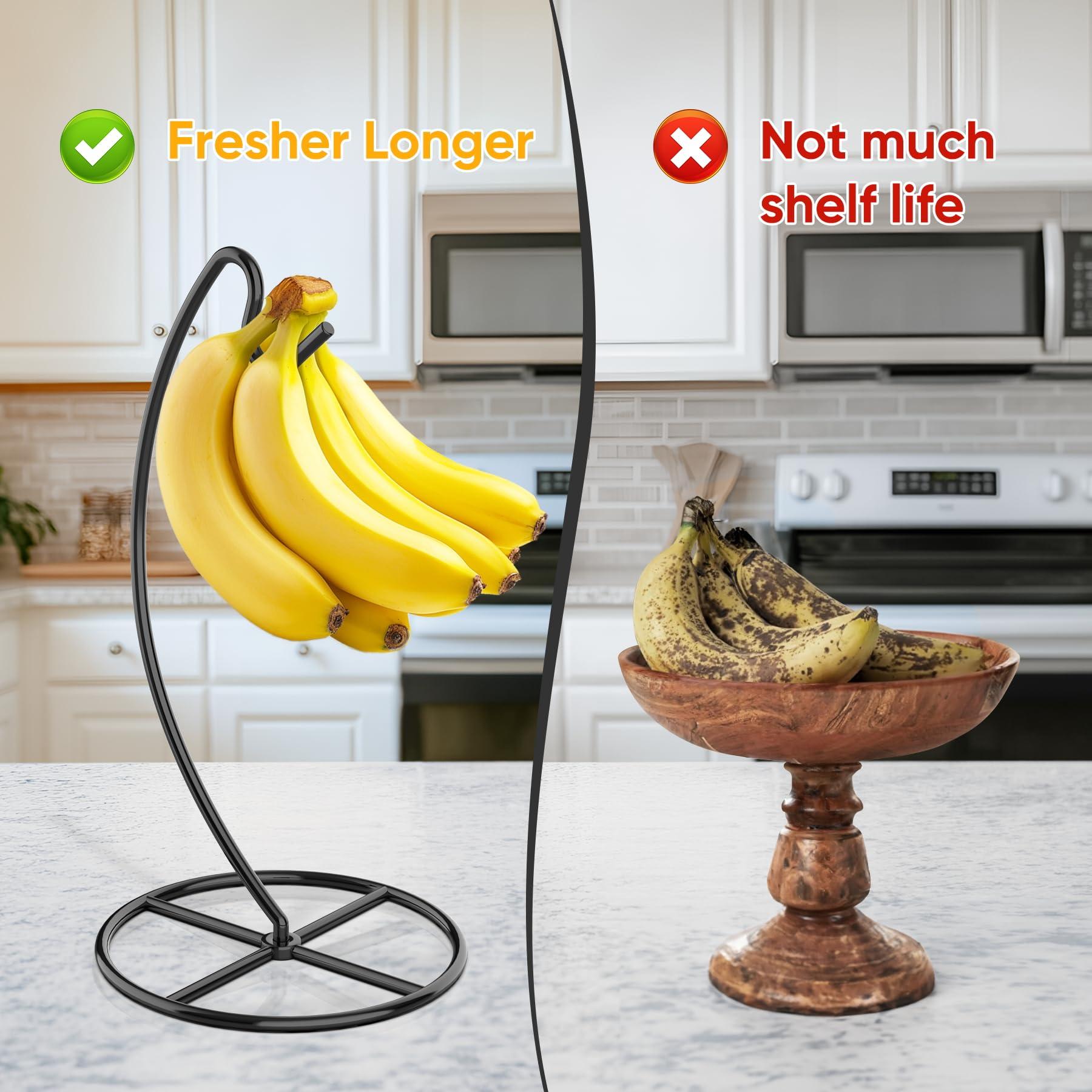 Beesini 2 Pack Banana Holder, Banana Tree Stand Metal, Banana Stand Holder, Holds Up to 15LB Banana or Grape, Banana Rack for Kitchen Counter, Black - Image 4