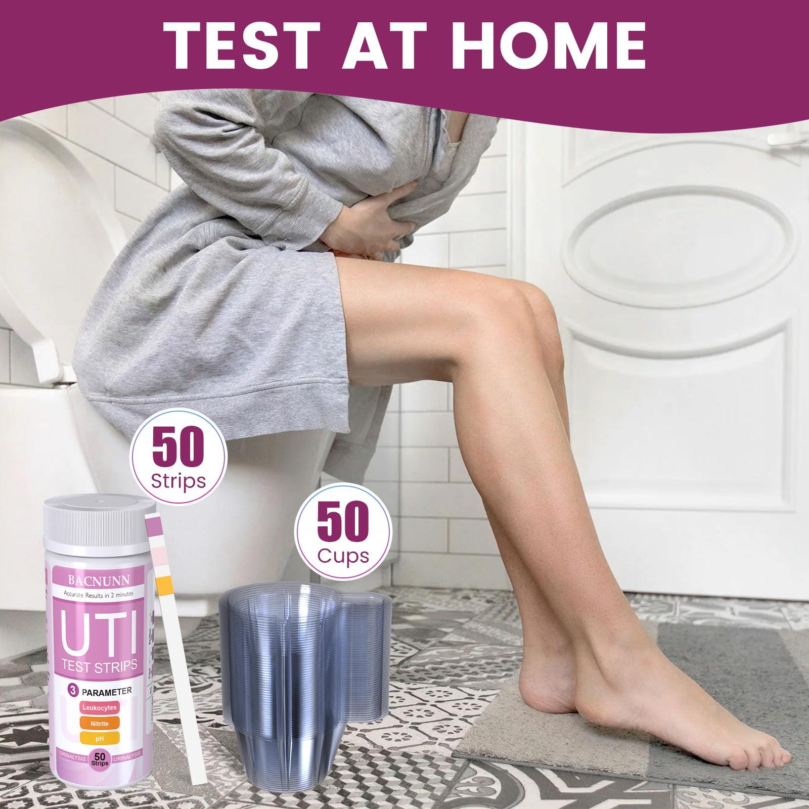 UTI Test Strips for Women: 50ct 3-1 Urinary Tract Infection Treatments Test Strips for UTI & Bladder, Accurate Readings at Home, Urine Dipstick Kit for Urinalysis 50 Strips + 50 Cups - Image 2