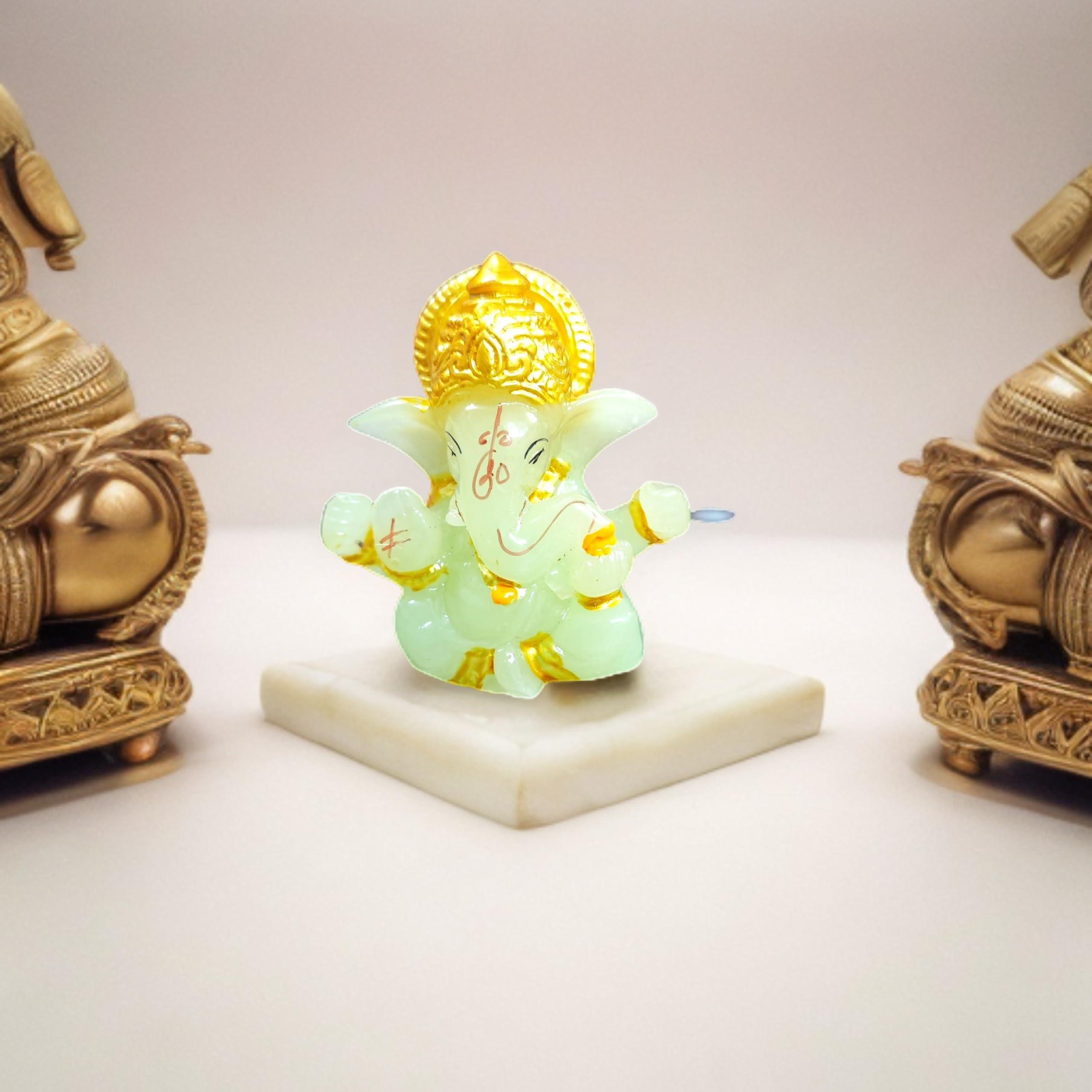 SHRESHTHA IDOLS Ganesh Statue Sculpture for Car Dashboard, Home, Temple Décor | Indian God | 2 X 2.3 Inch | Resin | Ganesha Idol Figurine - Ganesha Festival Decoration (Nyon Ganesha)