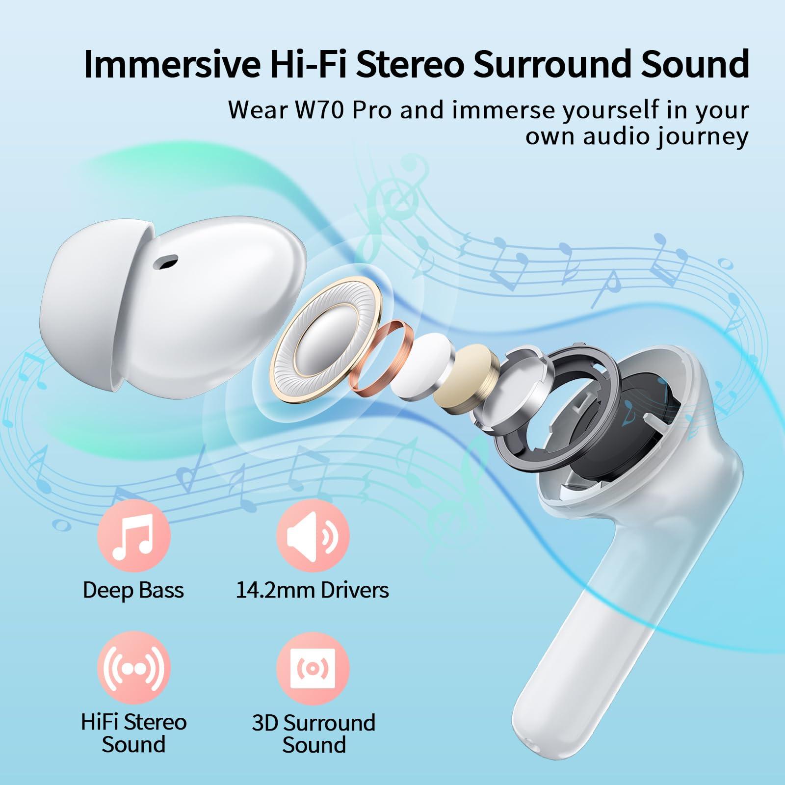 Wireless Earbuds Bluetooth, In Ear Headphones Bluetooth 5.4 Stereo Deep Bass, Ear Buds with Noise Cancelling Mic, 38H Playtime with LED Display, IPX7 Waterproof, Earphones for Android iOS, Rose Gold - Image 2