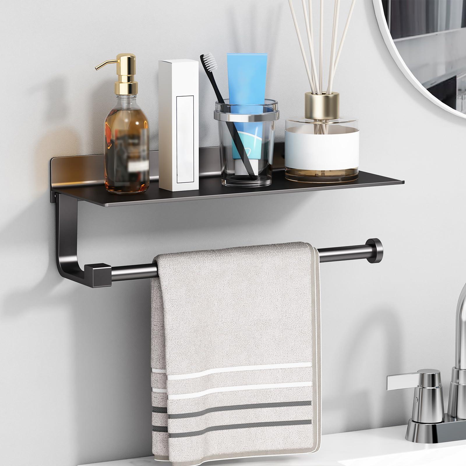 Danpoo Wall Mount Paper Towel Holder with Shelf for Bathroom/Kitchen, Adhesive Hand Towel Holder, Matte Black - Image 2