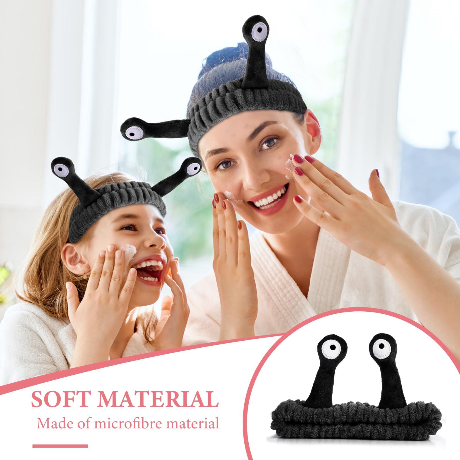 WLLHYF Spa Headband Facial Makeup Head Band Microfiber Soft Coral Fleece Head Wraps Snail Cartoon Cute Hair Accessories Elastic Skincare Hair Band for Women Girls Washing Face Beauty (Black) - Image 5
