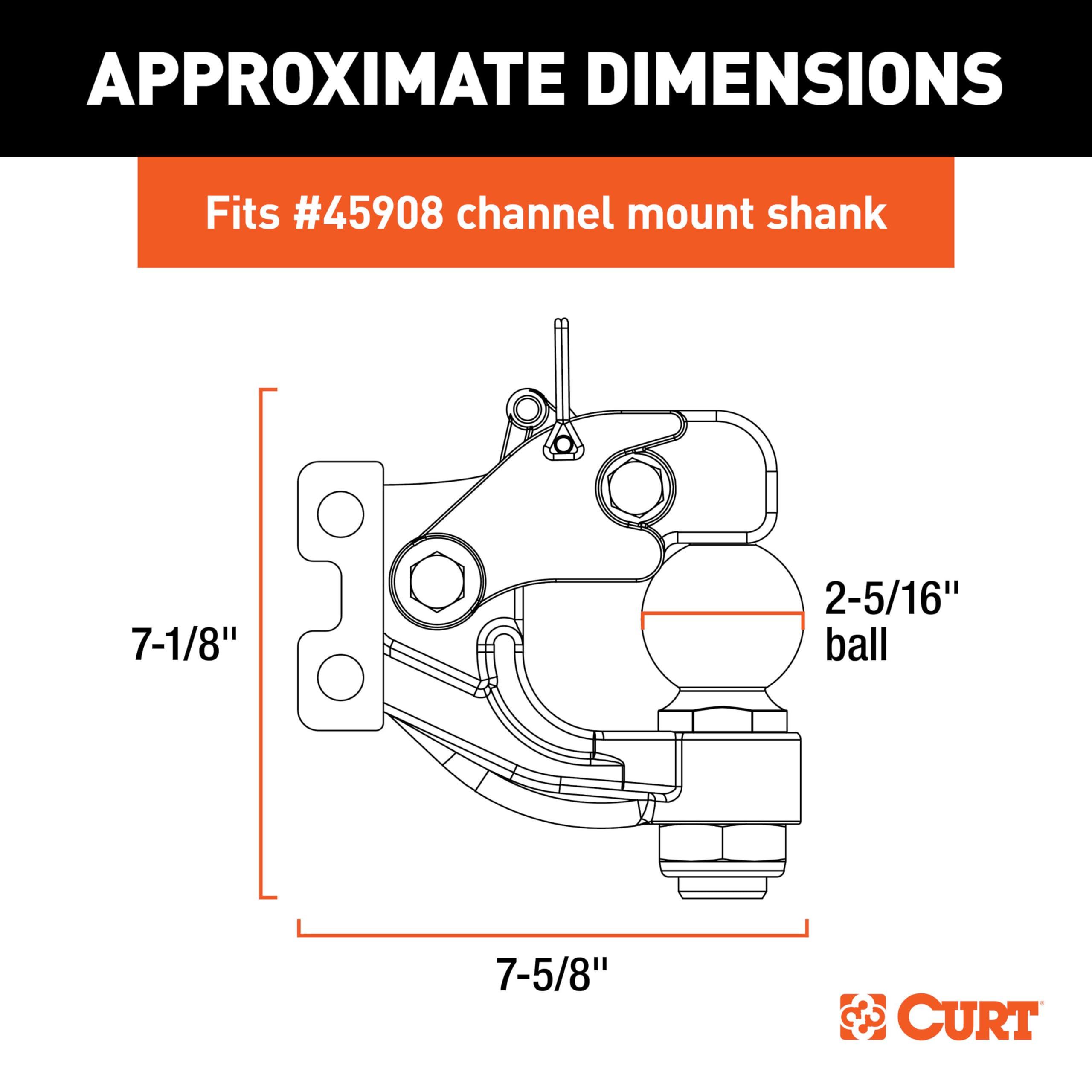 CURT 45922 Channel Mount Pintle Attachment with 2-5/16-Inch Ball, 20,000 lbs, Shank Required - Image 2