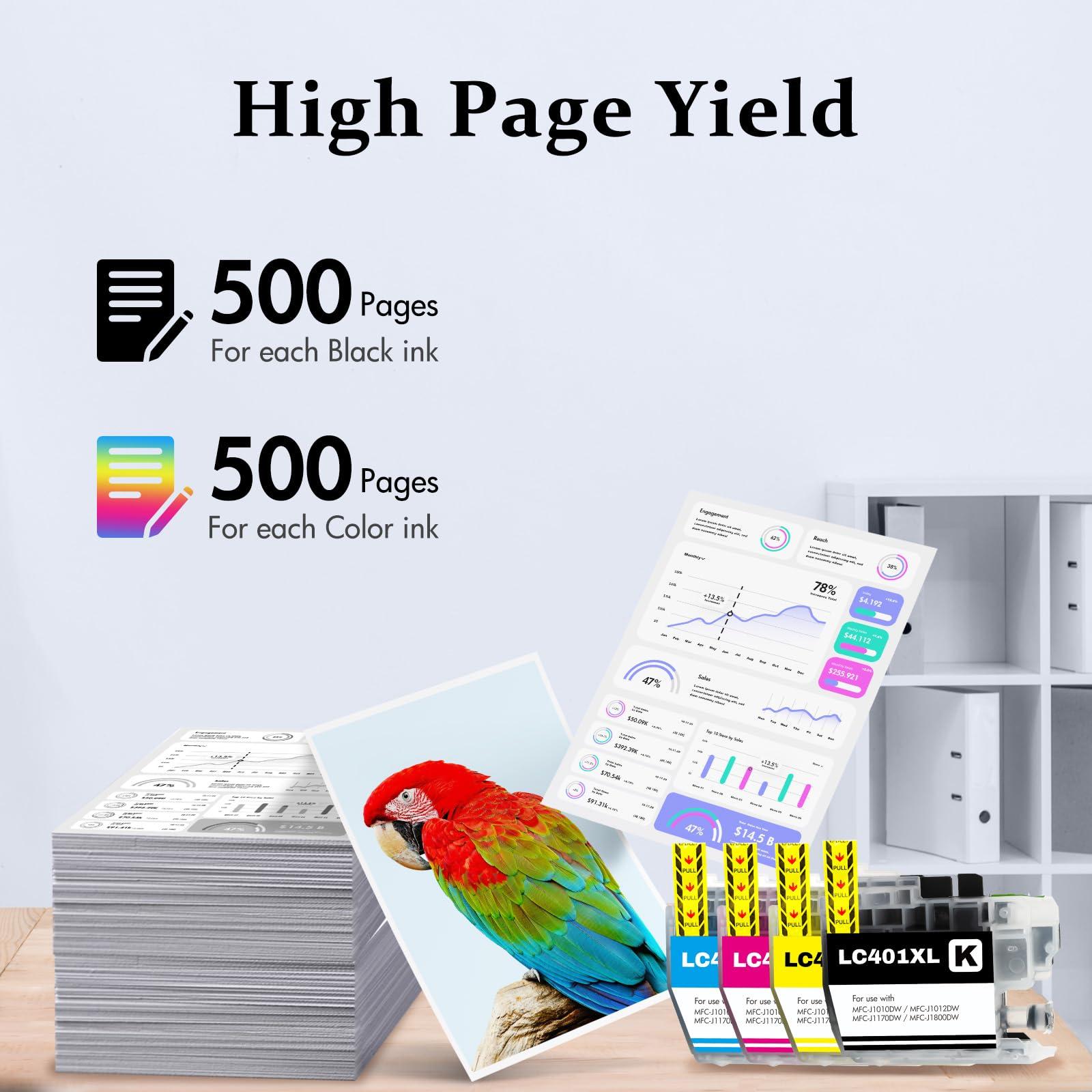 LC401 MFC-J1010DW LC401XL Ink Cartridges for Brother Printer LC 401 401XL for MFC-J1010DW MFC-J1170DW MFC-J1012DW MFC-J1800DW MFC J1010DW - 4 Pack High Yields Black Cyan Magenta Yellow - Image 3