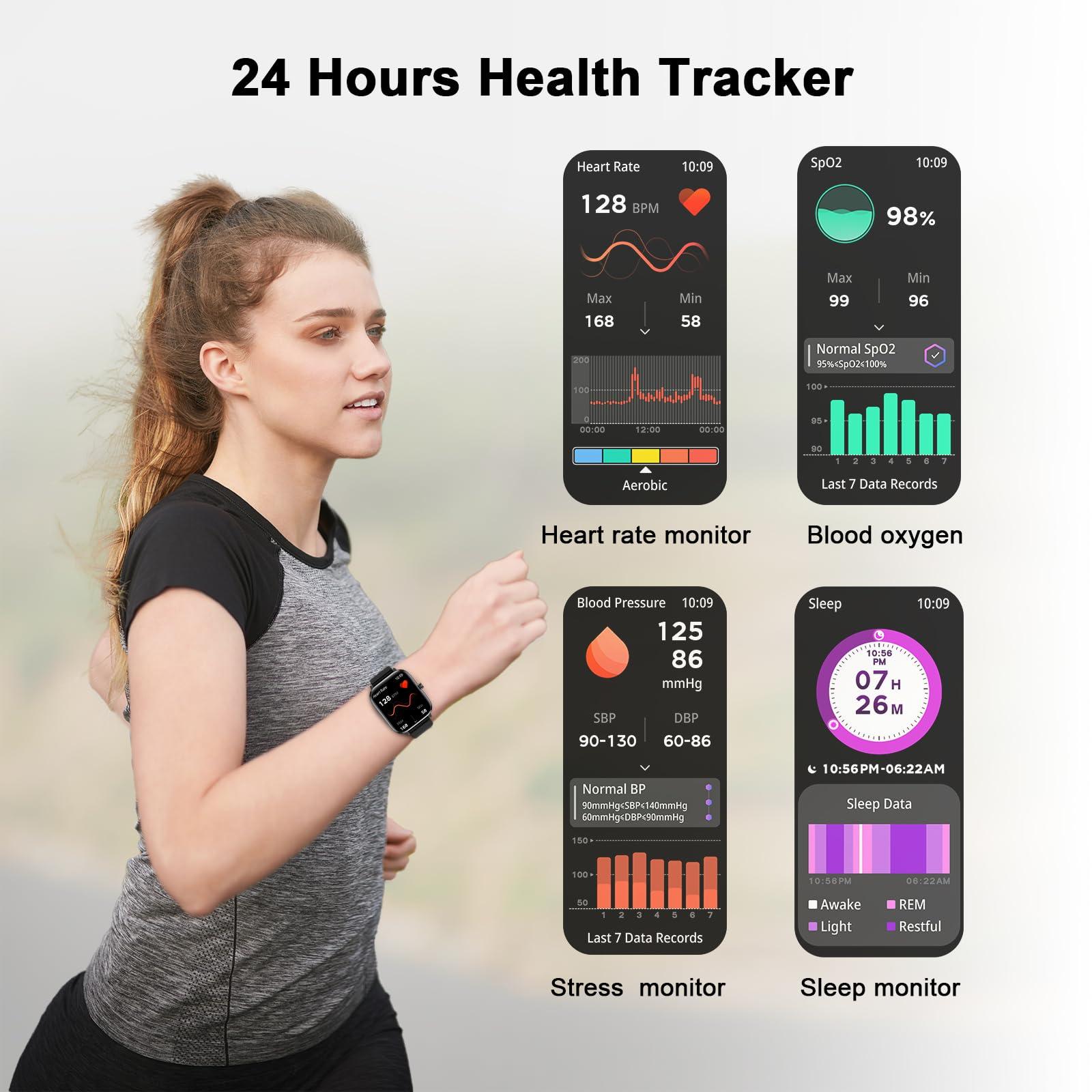 Smart Watch for Men Women Fitness Tracker Watch for iPhone Samsung Android Phone Compatible, SmartWatch with Pedometer, Heart Rate/Sleep Monitor, Blood Oxygen, IP68 Waterproof (Black) - Image 3